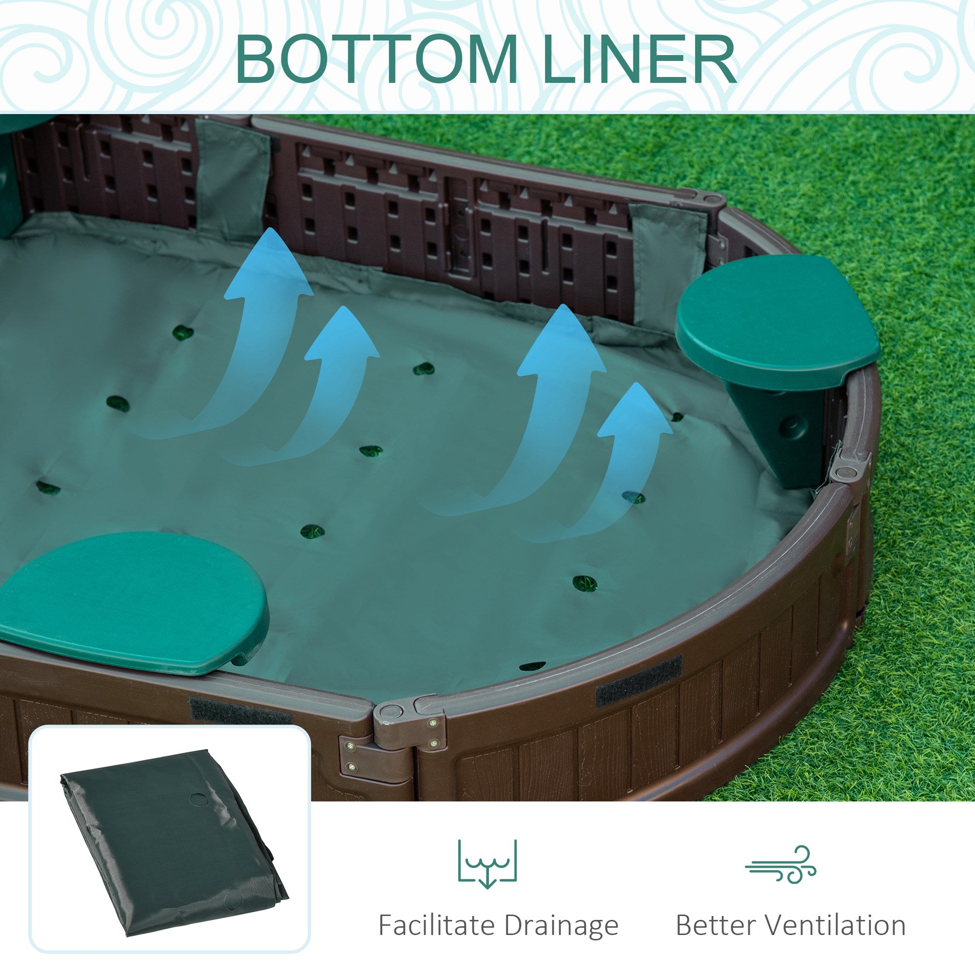 Kids Outdoor Sandbox with Cover Garden Bed Sand Pit, Easy Assembly Children's Oval Sandbox for Backyard, Brown, 72" x 41.25" x 8.75"