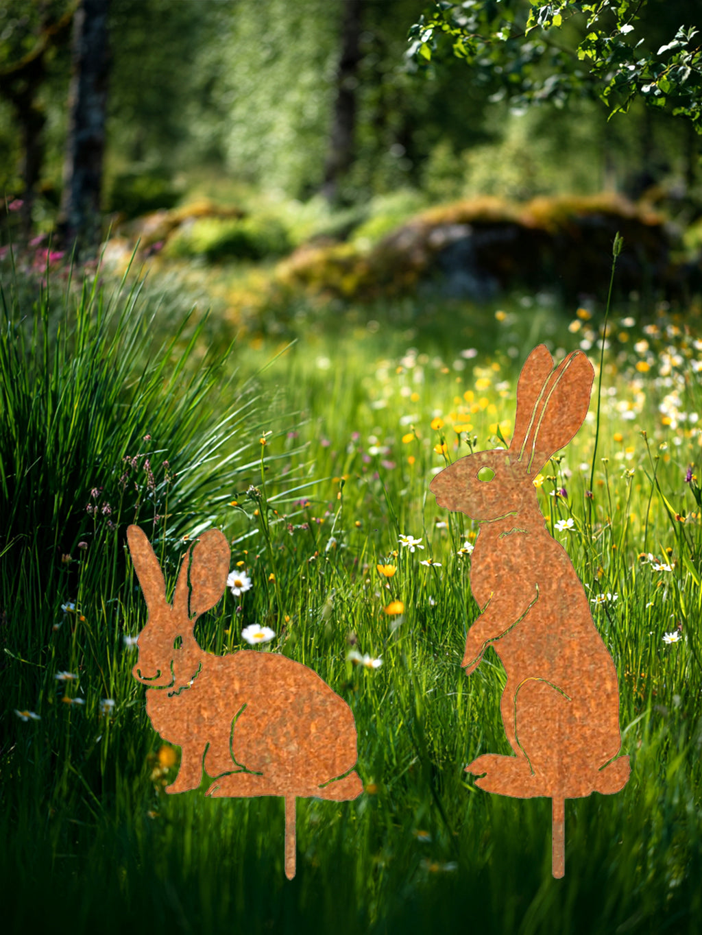 Metal Bunny Yard Stake - Rabbit Easter Garden Decor For Lawn, Patio, Flower Bed