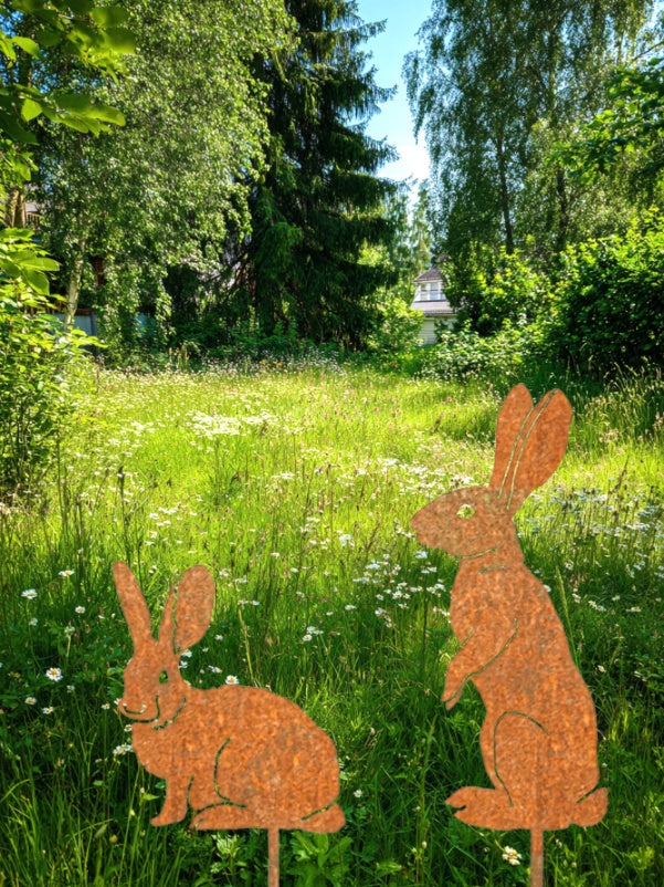 Metal Bunny Yard Stake - Rabbit Easter Garden Decor For Lawn, Patio, Flower Bed