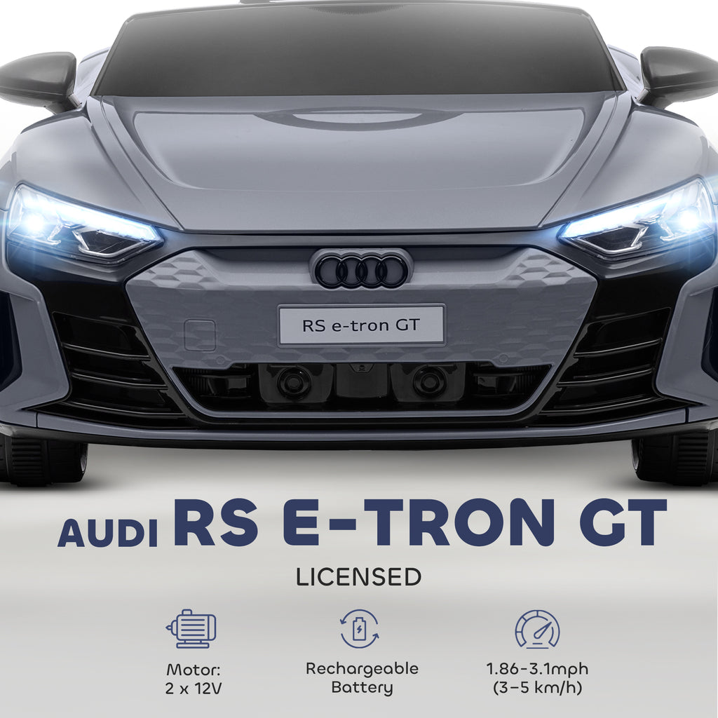 12V Licensed Audi RS E-tron GT Kids Ride on Car with Remote Control, Suspension, Horn, Music, Lights, Gray