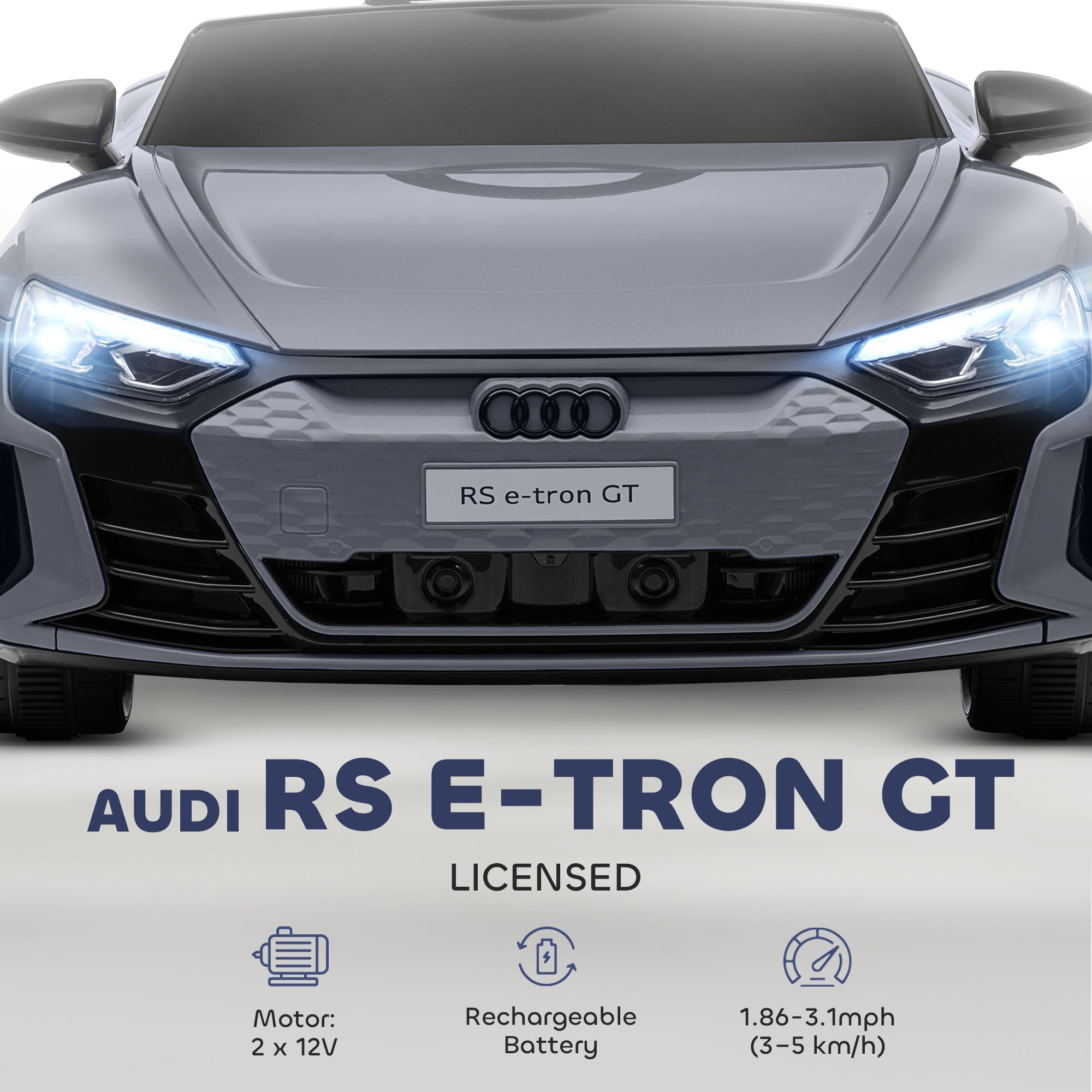 12V Licensed Audi RS E-tron GT Kids Ride on Car with Remote Control, Suspension, Horn, Music, Lights, Gray