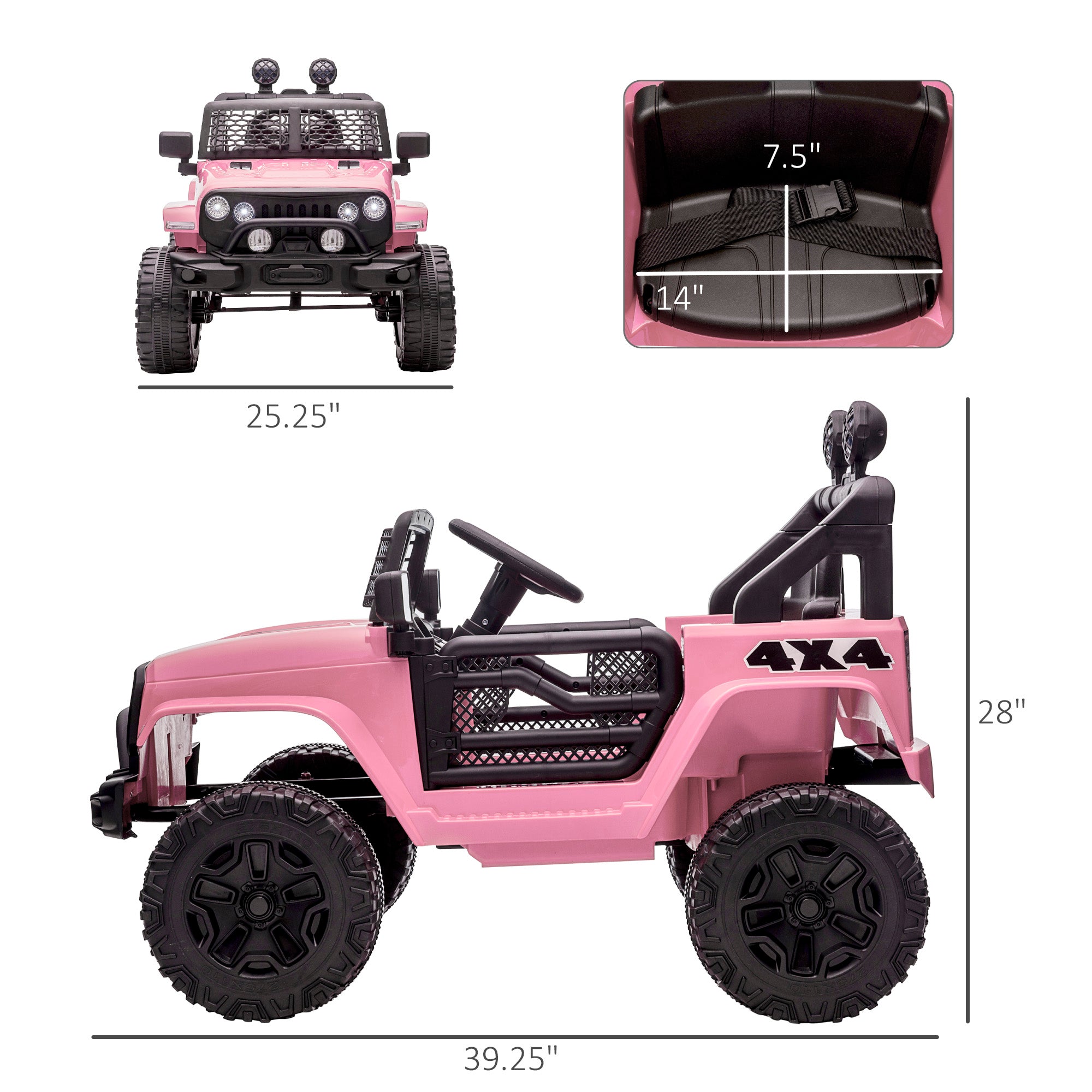 12V Kids Ride On Truck with Parent Remote Control, Battery Powered Electric Car with Spring Suspension, Adjustable Speed, LED Lights and Horn, Pink