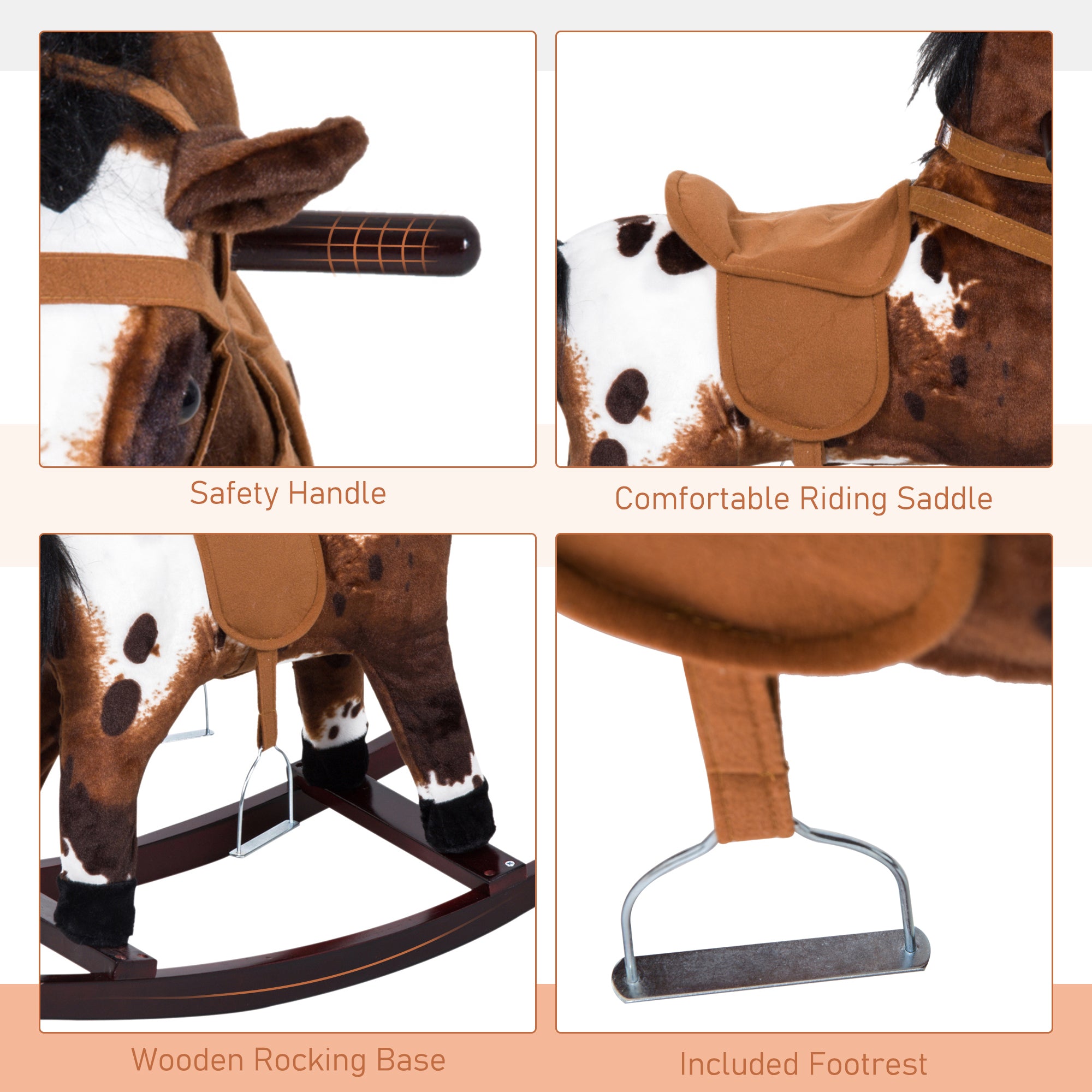 Rocking Horse Kids Plush Ride-On Toy Nursery Rhyme Music 18-36 Months Light Brown White Perfect Gift For Toddlers