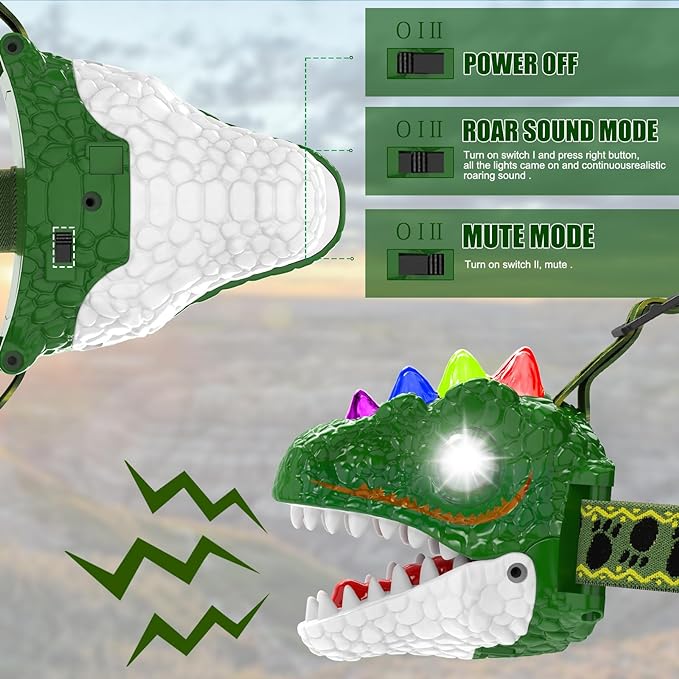 Awesome Dinosaur Headlamp With Light And Music, Perfect Costume Props For Party Activities, Good Stuff For Children's Early Education