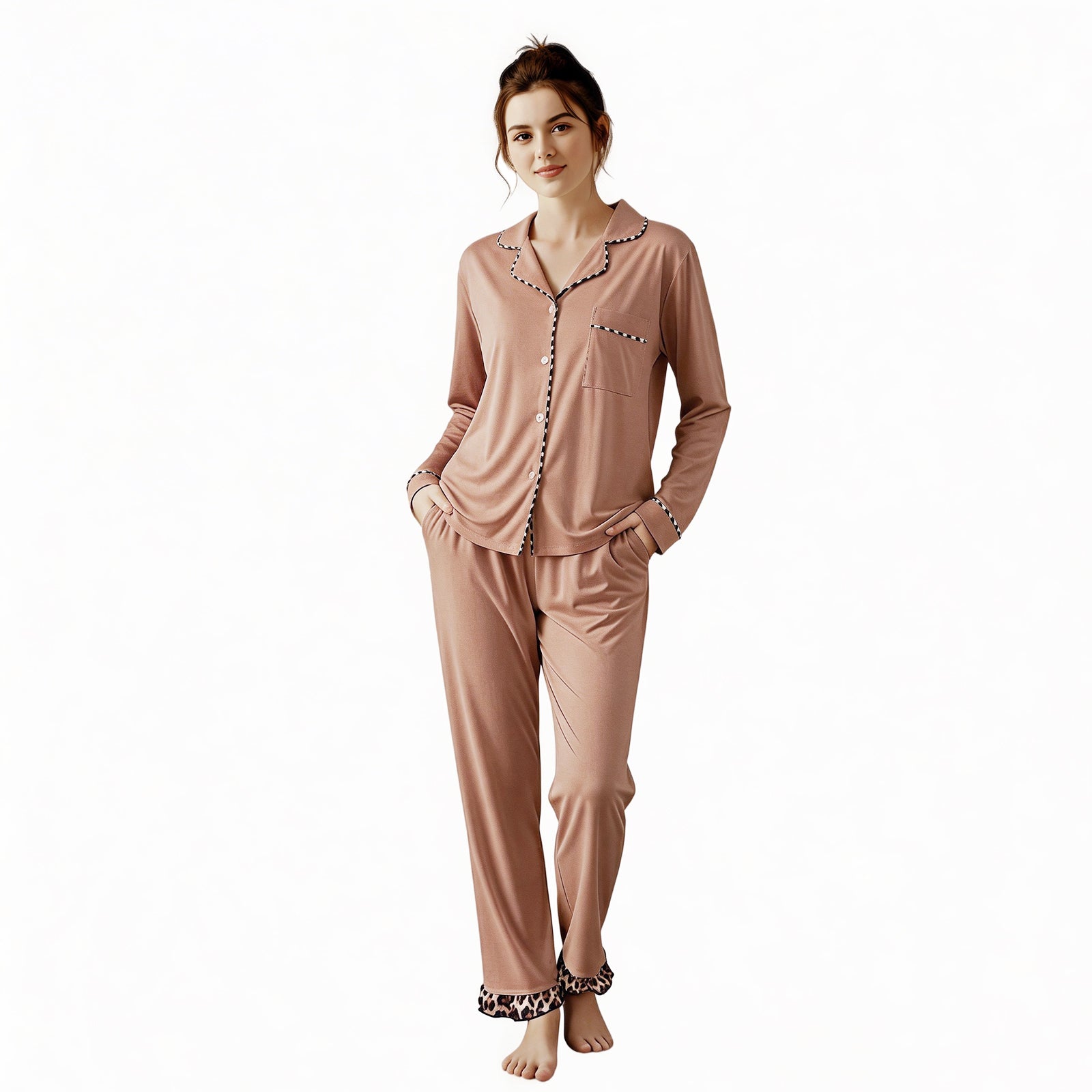 RONGTAI Cotton Womens Pajama Sets Comfy Fall Winter Pajama Set Long Sleeve Sleepwear 2 Pcs Pjs Nightwear