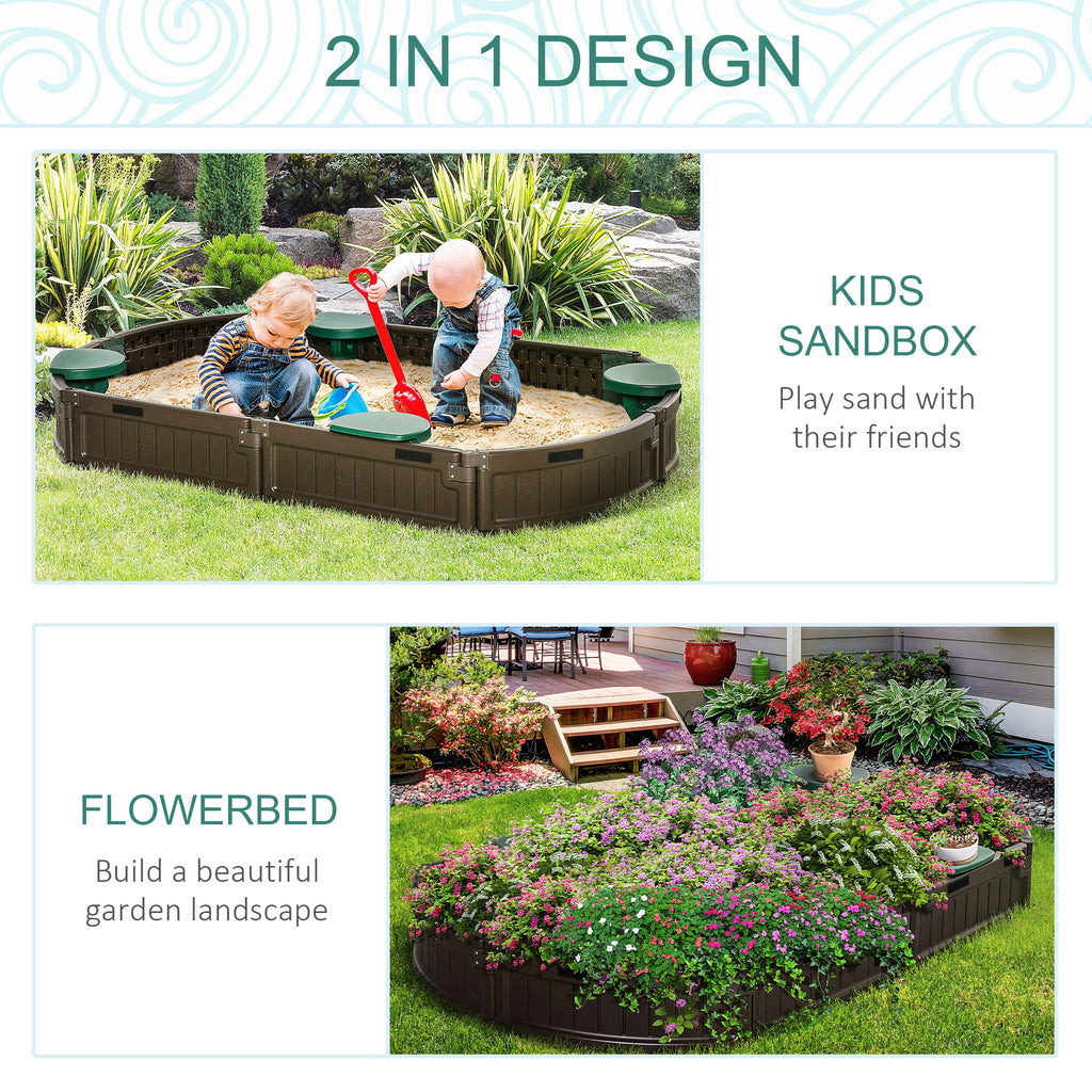 Kids Outdoor Sandbox with Cover Garden Bed Sand Pit, Easy Assembly Children's Oval Sandbox for Backyard, Brown, 72" x 41.25" x 8.75"