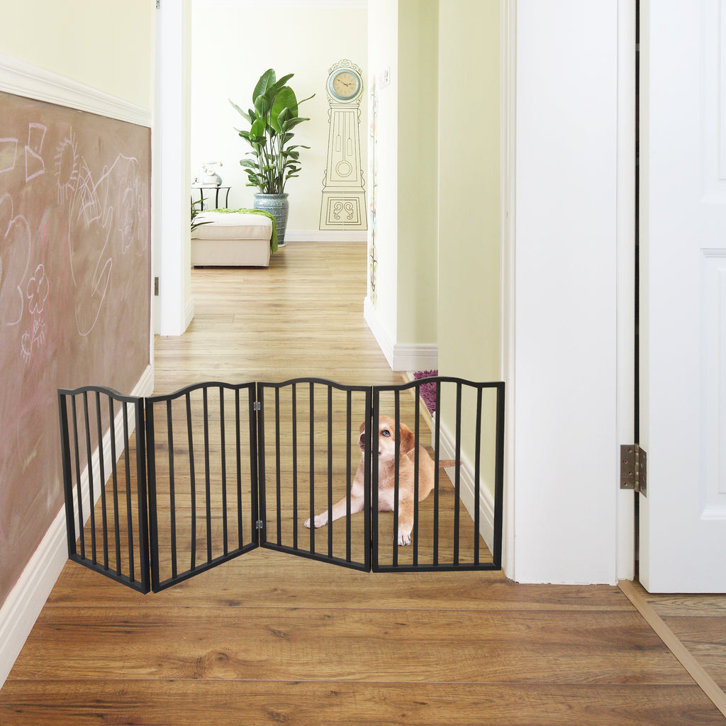 Pet Gate - Dog Gate For Doorways, Stairs Or House - Freestanding, Folding, Brown, Arc Wooden
