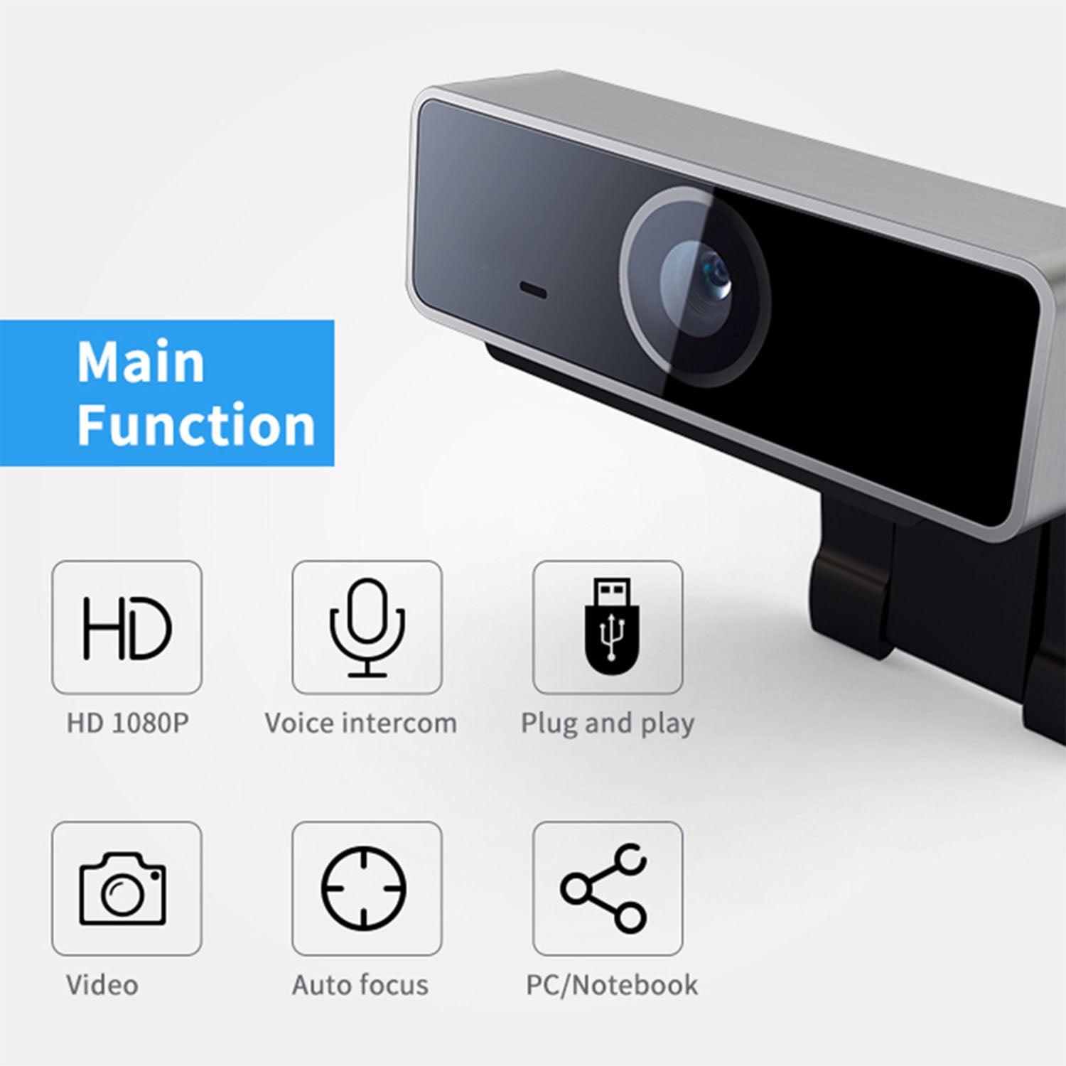1Pc FHD 1080P Webcam USB PC Computer Webcam Auto Focus With Microphone 60-Degree Widescreen Desktop Laptop Webcam Live Streaming Webcam With Rotatable Clip For Live Broadcast Video Calling Conferencin