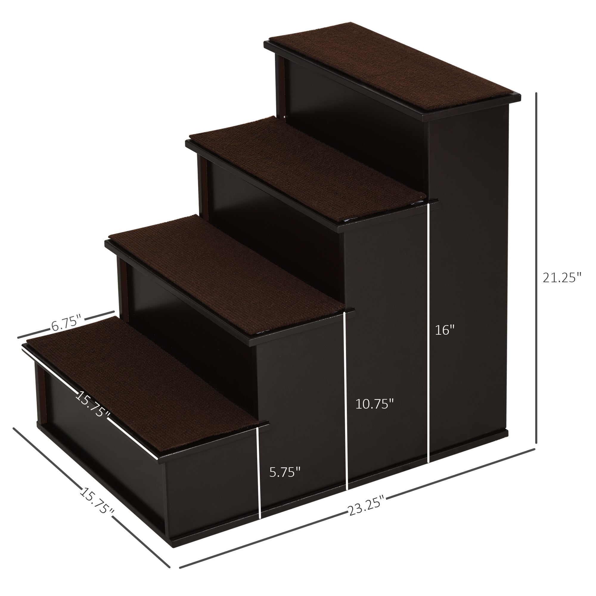 Pet Stairs, Small Pet Steps With Cushioned Removable Covering For Dogs And Cats Up To 22 Lbs, Brown