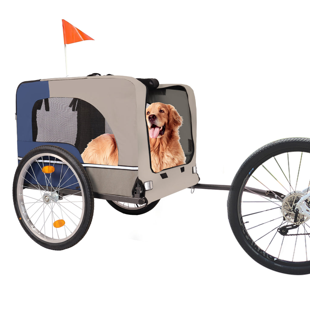 Dog Bike Trailer - Folding Pet Trailer Car For Bicycle, Folding Pet Carrier With 20 Inch Wheels, 2 Entrances, Safety Flag, Easy To Connect & Store