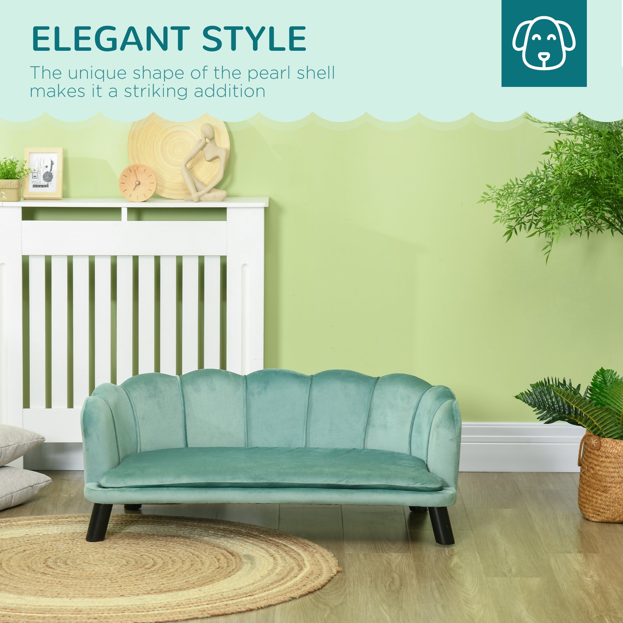 Pearl Design Pet Sofa For Medium And Large Sized Dogs, Pet Bed With Cushion And Solid Wood Legs, Green