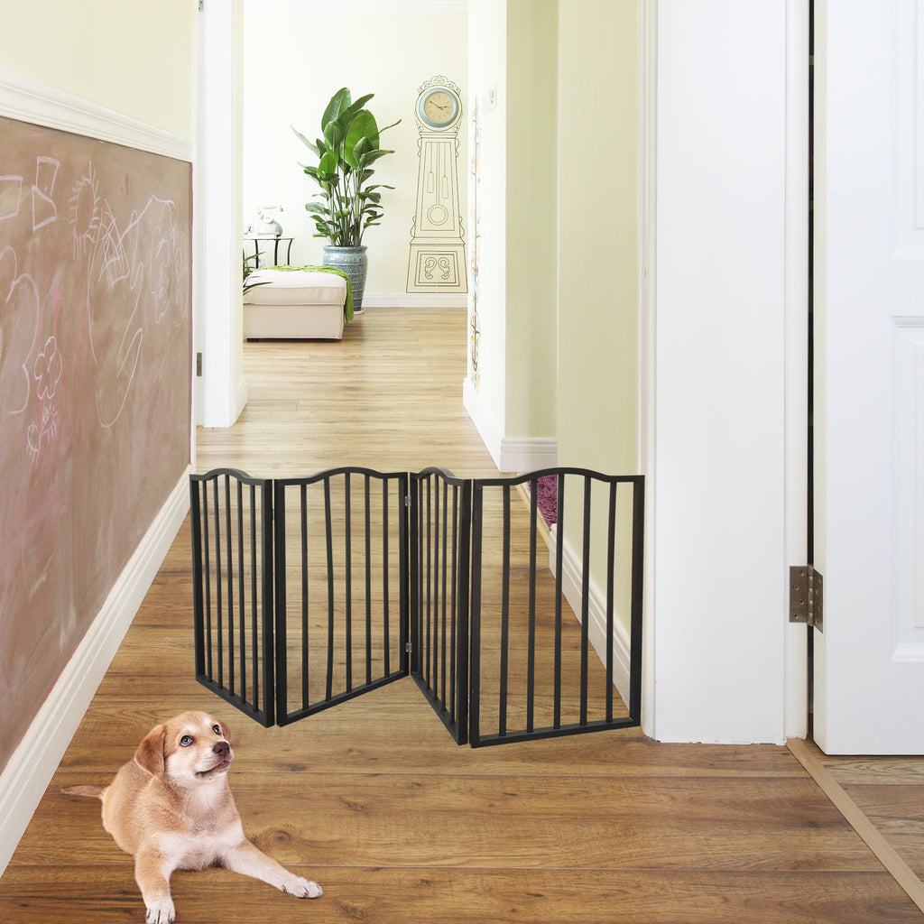 Pet Gate - Dog Gate For Doorways, Stairs Or House - Freestanding, Folding, Brown, Arc Wooden