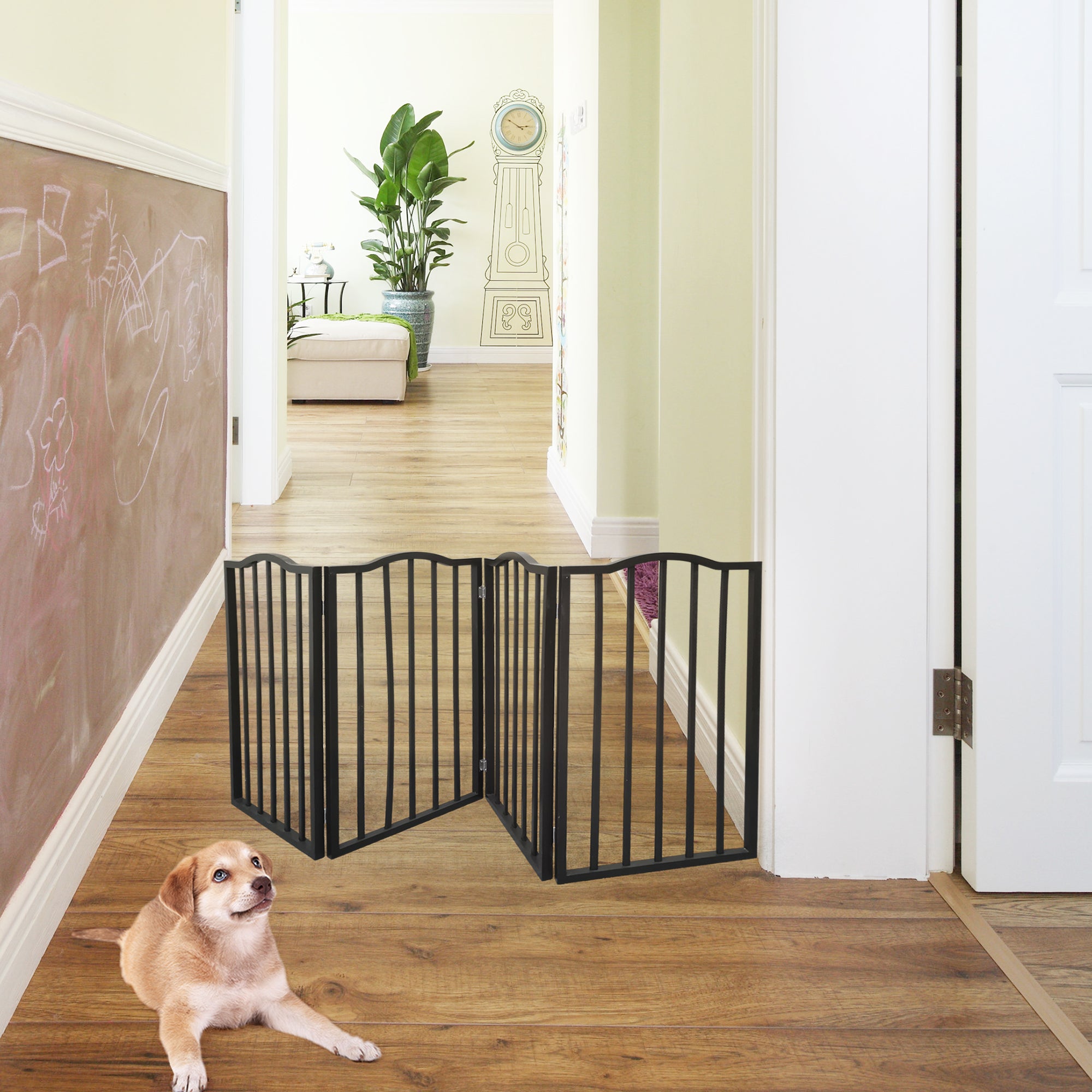 Pet Gate - Dog Gate For Doorways, Stairs Or House - Freestanding, Folding, Brown, Arc Wooden