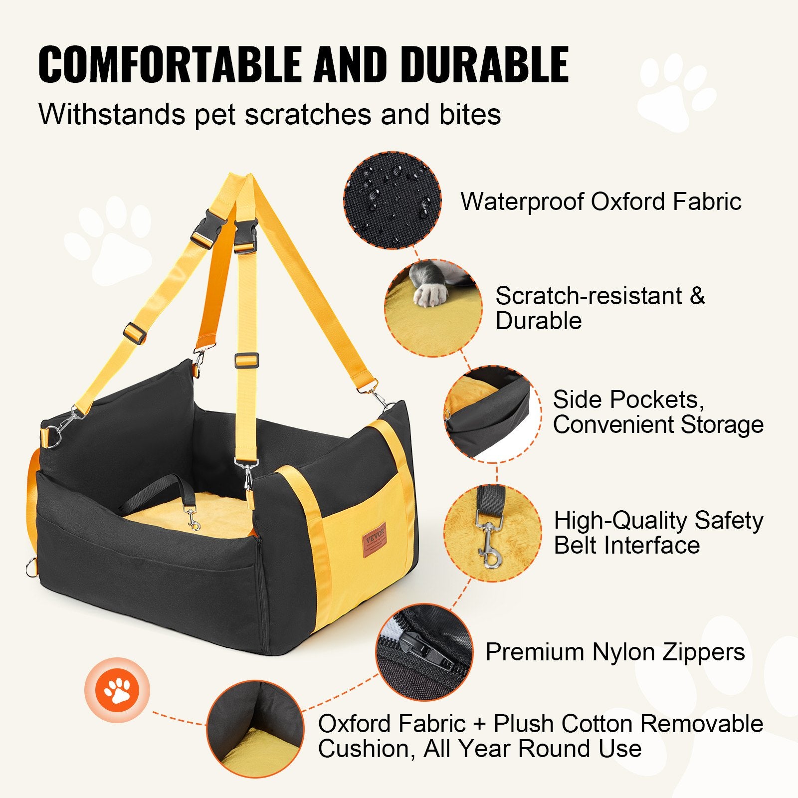VEVOR Dog Booster Car Seat Pet Car Seat For Small Dog Up To 25lbs Black