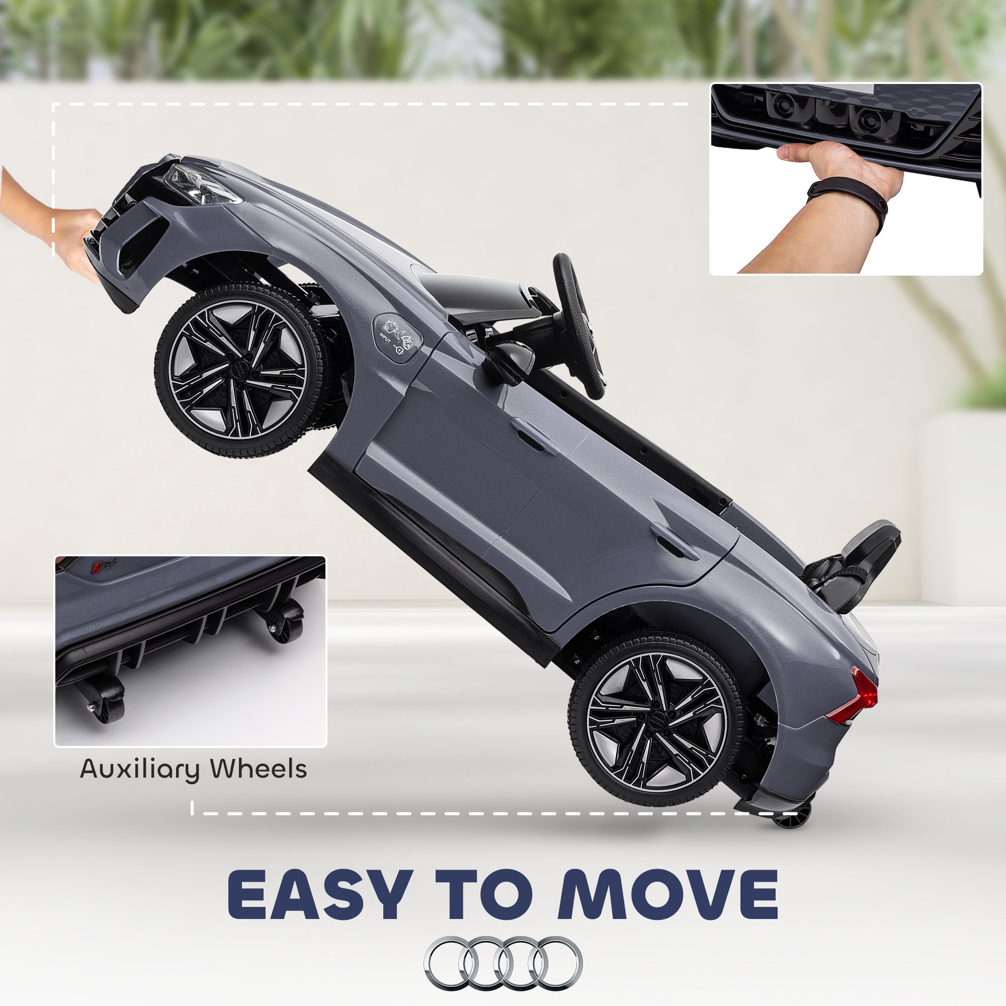 12V Licensed Audi RS E-tron GT Kids Ride on Car with Remote Control, Suspension, Horn, Music, Lights, Gray