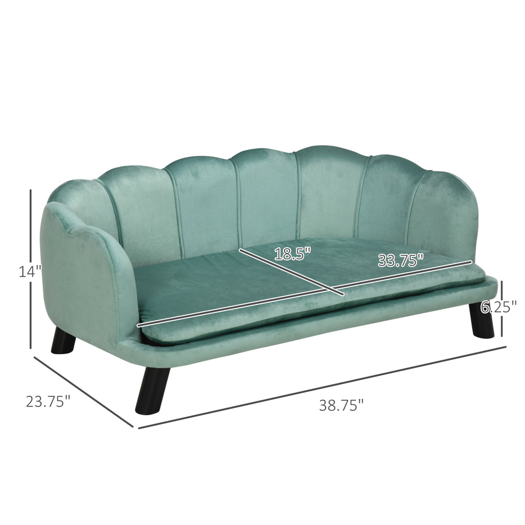 Pearl Design Pet Sofa For Medium And Large Sized Dogs, Pet Bed With Cushion And Solid Wood Legs, Green
