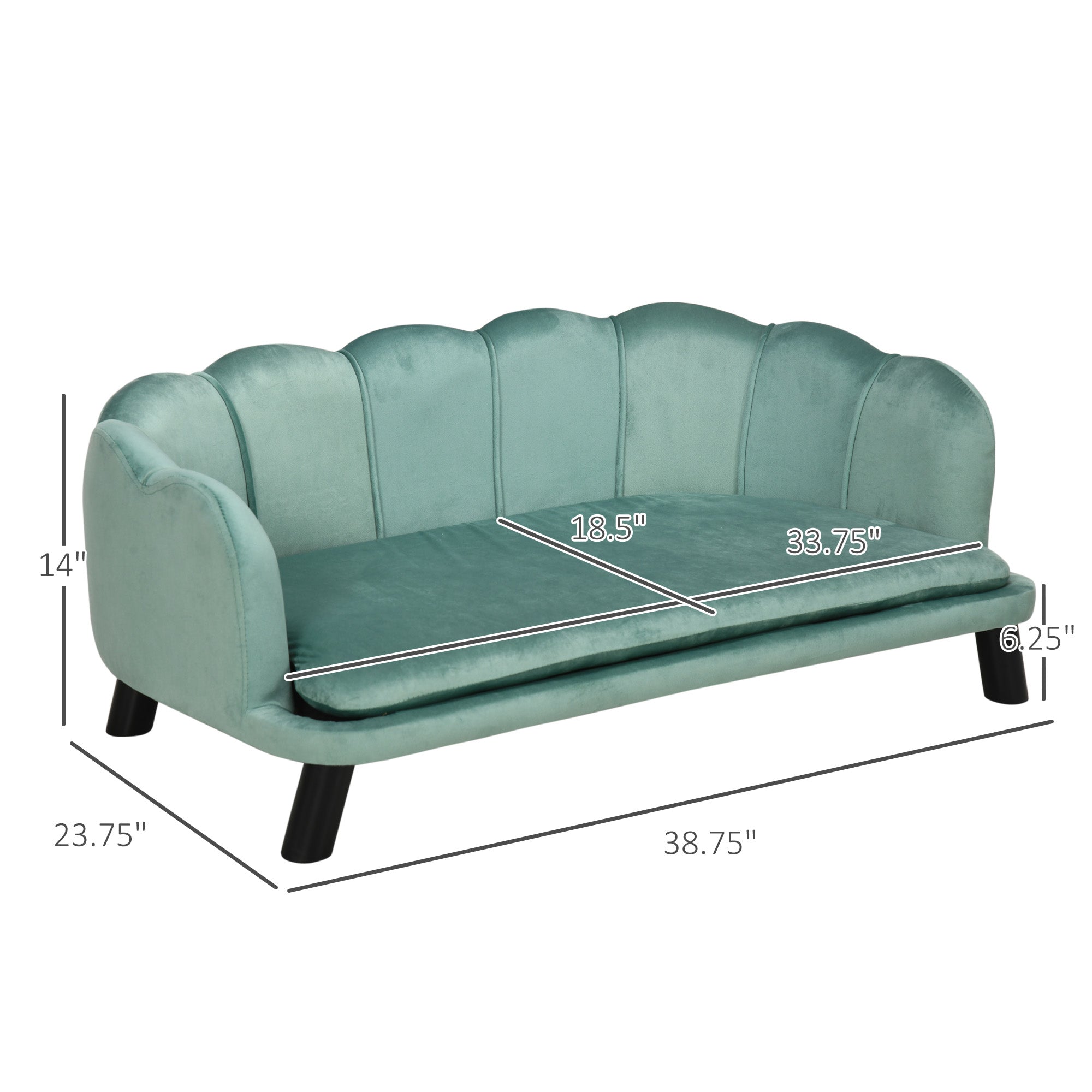 Pearl Design Pet Sofa For Medium And Large Sized Dogs, Pet Bed With Cushion And Solid Wood Legs, Green