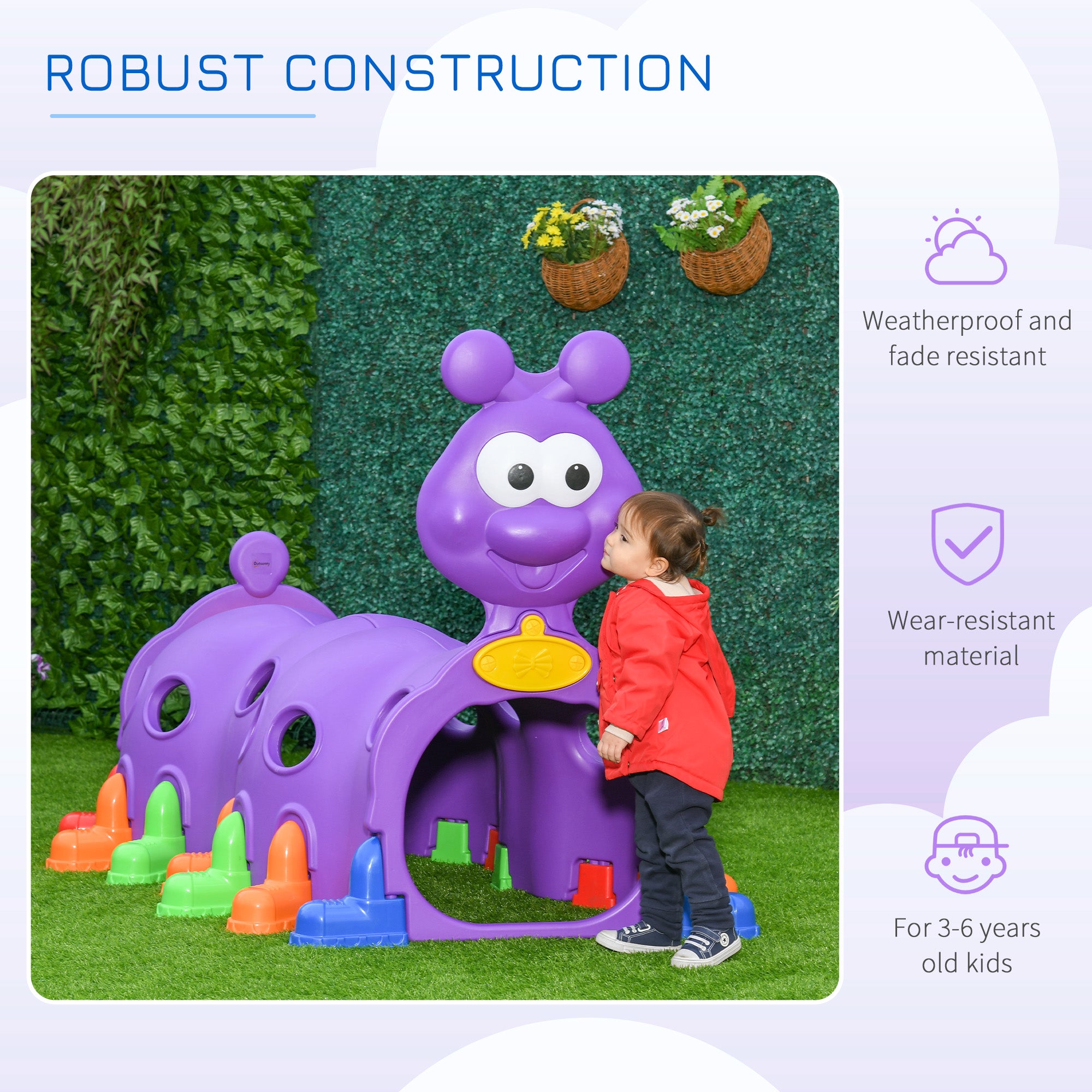 2 Sections Kids Climbing Tunnel For Indoor Outdoor Climb & Crawl Toy Play Structure For 3-6 Years Old Boys Girls, Purple