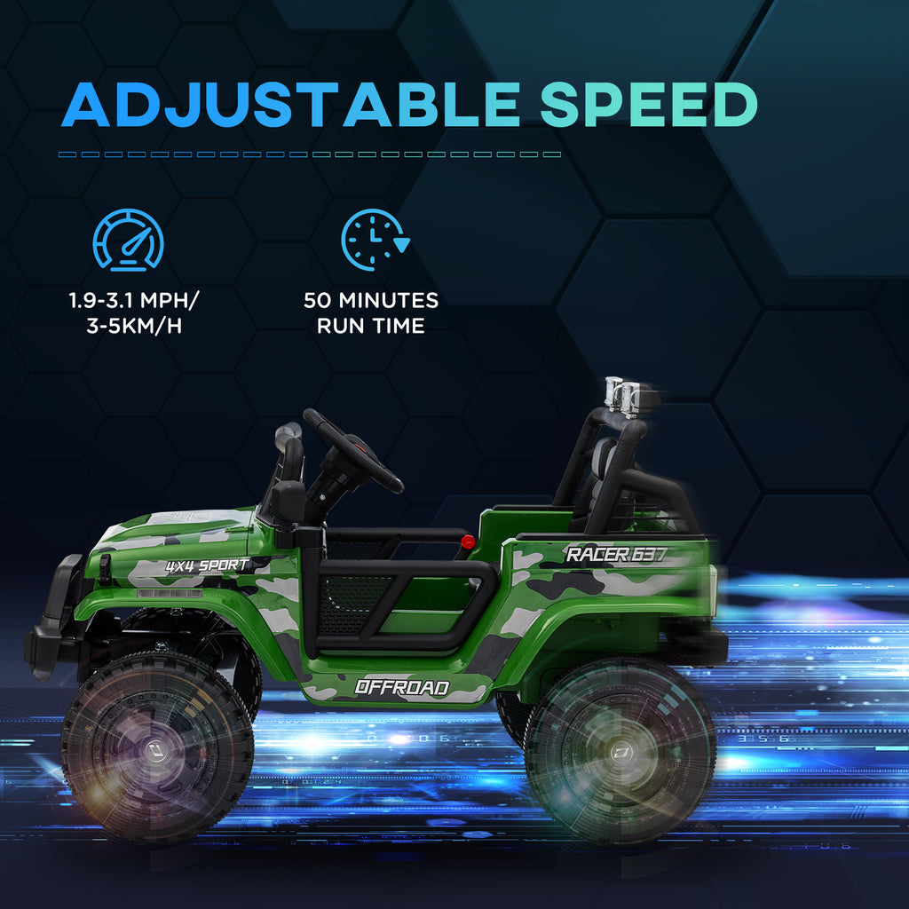 12V Ride on Car, Ride on Truck w/ Remote, 4 Suspension Wheels, 3 MPH Max Speed, Music, Horn & Lights, Green