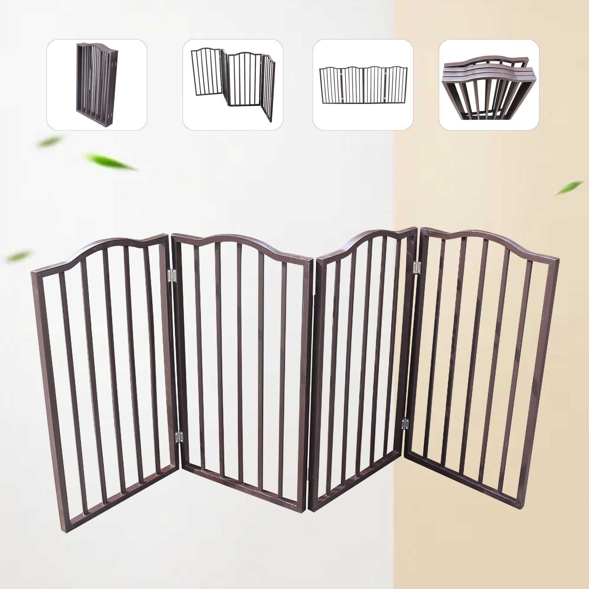Pet Gate - Dog Gate For Doorways, Stairs Or House - Freestanding, Folding, Brown, Arc Wooden