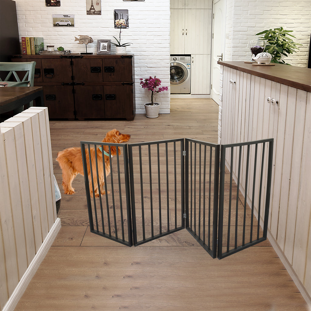 Pet Gate - Dog Gate For Doorways, Stairs Or House - Freestanding, Folding, Brown, Arc Wooden