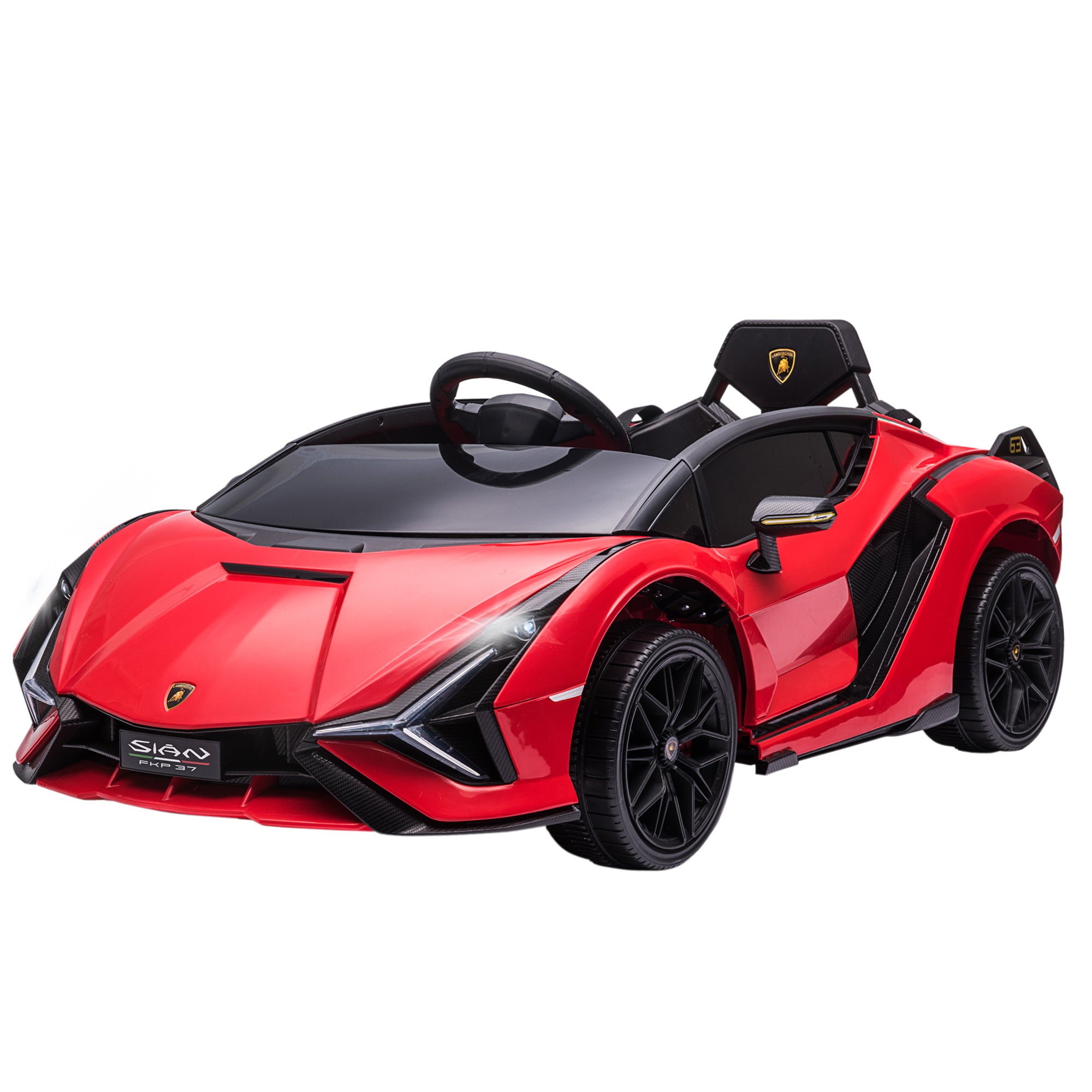 12V Lamborghini SIAN Licensed Electric Car for kids with Remote Control, Horn, Music, & Headlights, Red