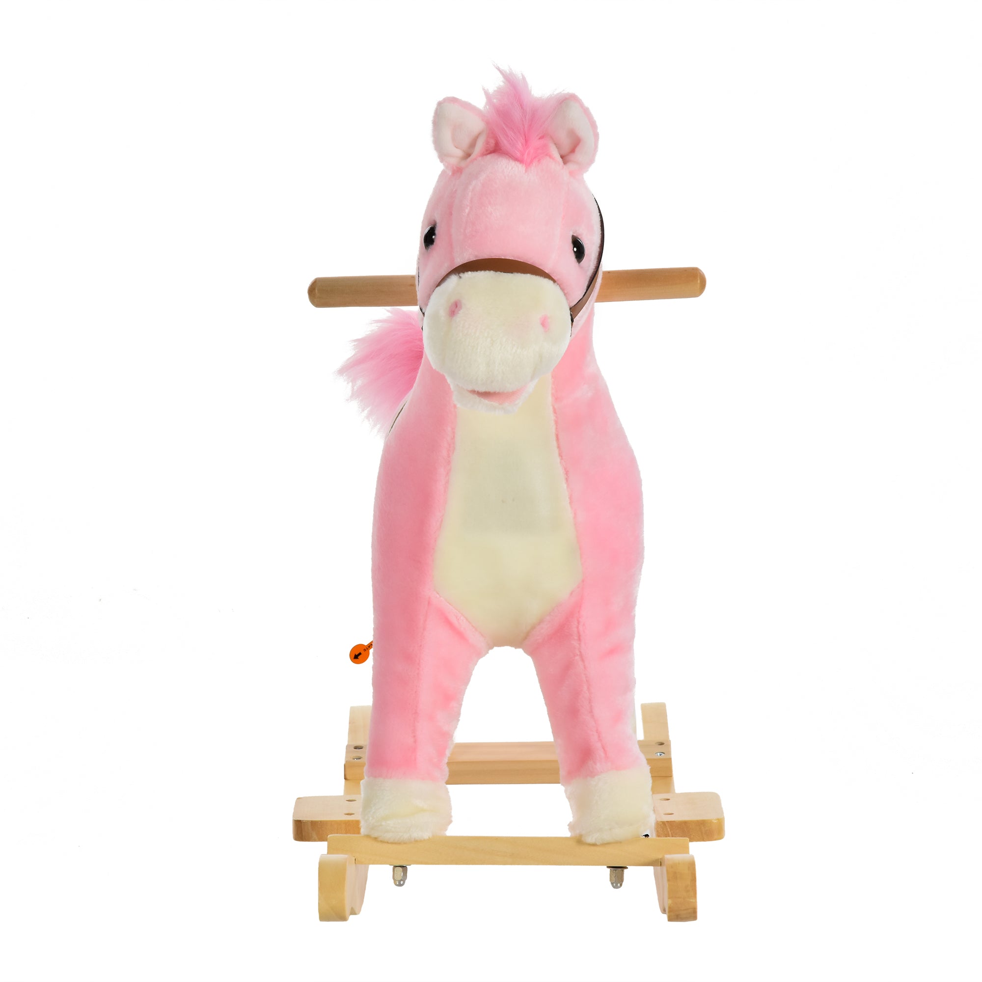 Rocking Horse Plush Animal on Wooden Rockers, Baby Rocking Chair with Sounds, Moving Mouth, Wagging Tail, Pink