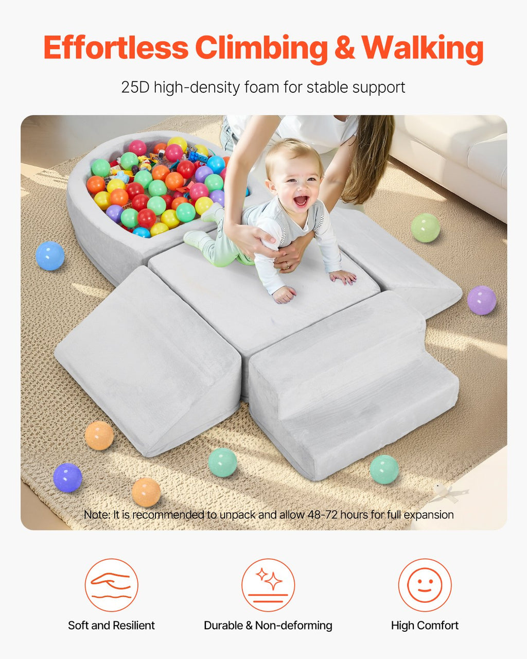 Climbing Toys 5 Piece Foam Climbing Blocks Set With Ball Pit For Toddlers