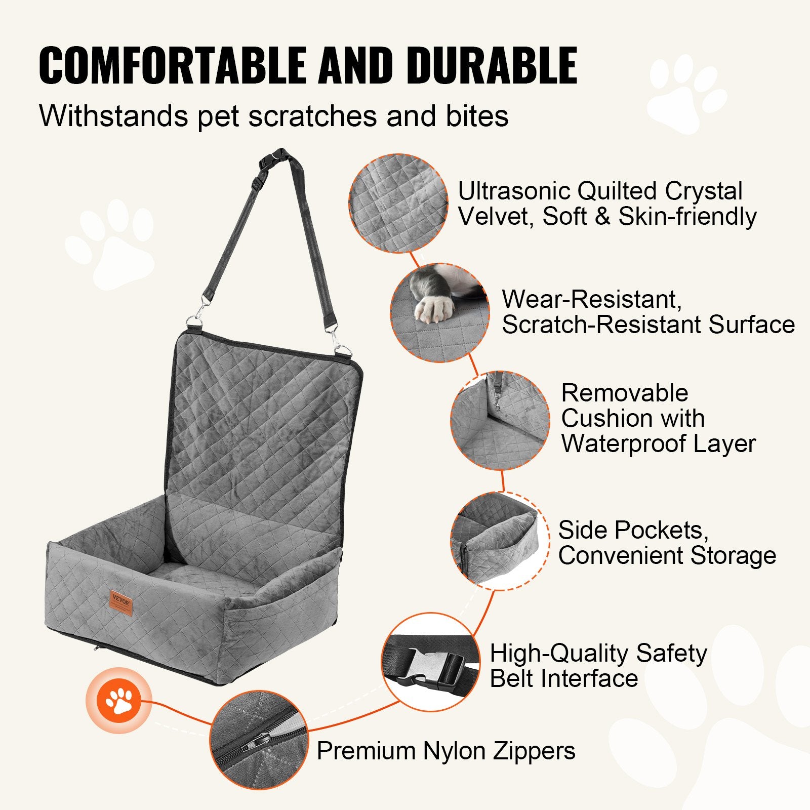 VEVOR Dog Booster Car Seat Pet Car Seat For Small Medium Dog Up To 40 Lbs Gray