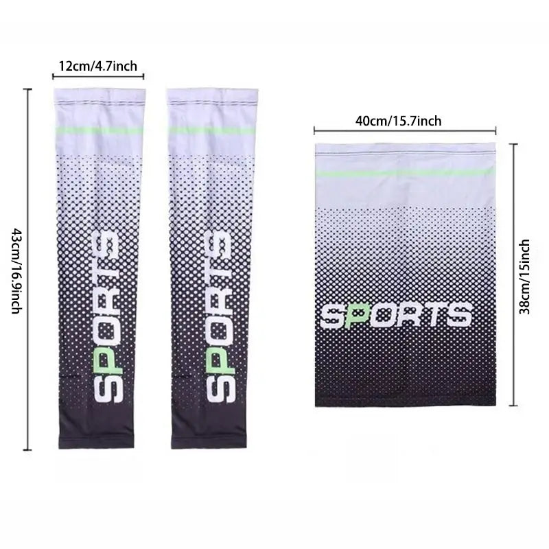UV Resistant Ice Silk Cooling Set - 1 Pair Arm Sleeves 1 Face Mask Scarf,  Sun Protection For Running, Cycling, Outdoor Sports