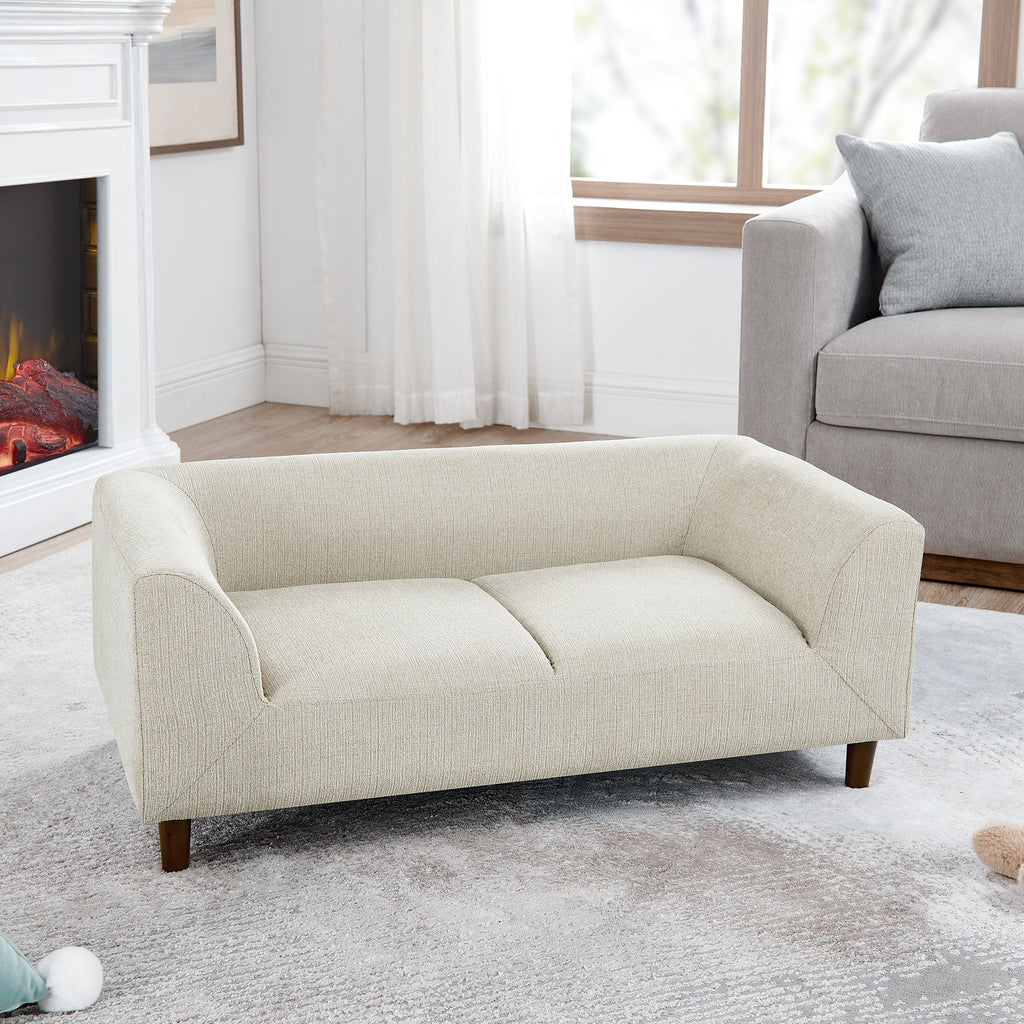 Pet Sofa With Backrest And Armrests, Modern Rectangular Pet Sofa Suitable For Small And Medium Dogs, Soft Cushion Comfortable Dog Sofa,--BEIGE