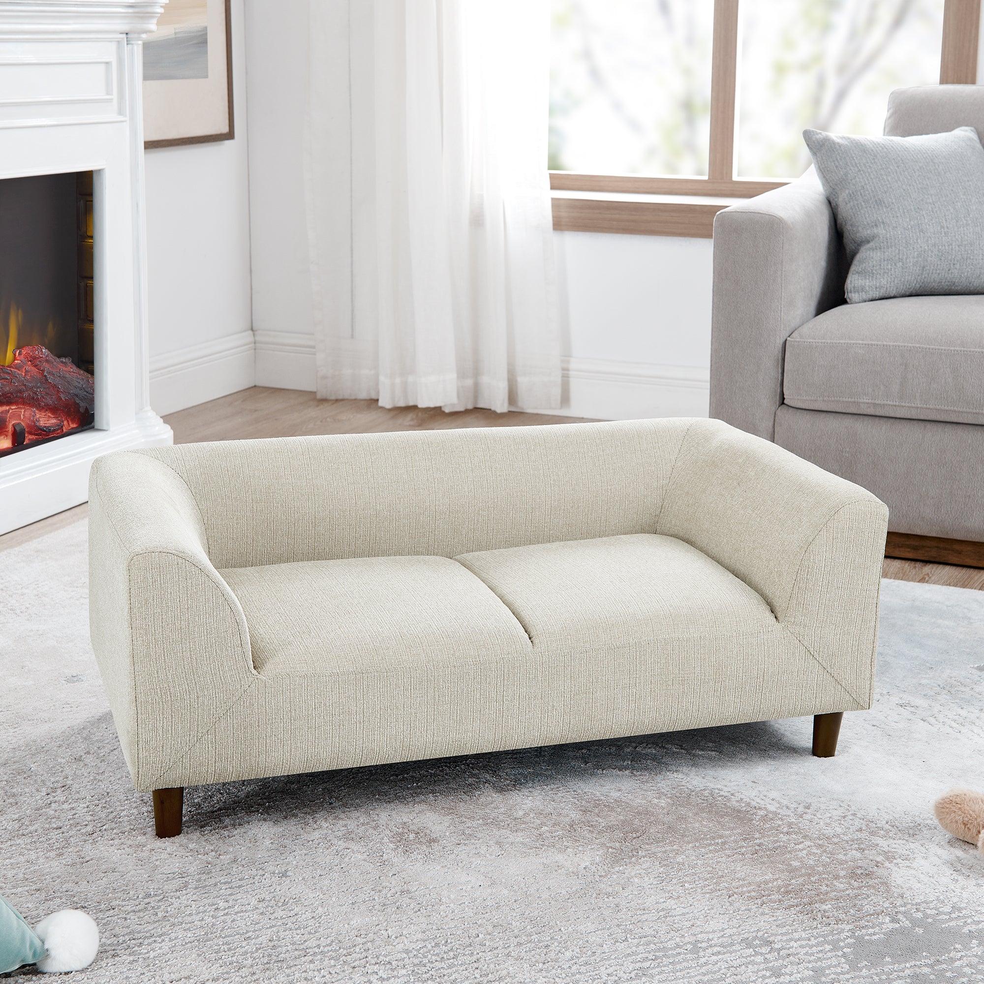 Pet Sofa With Backrest And Armrests, Modern Rectangular Pet Sofa Suitable For Small And Medium Dogs, Soft Cushion Comfortable Dog Sofa,--BEIGE