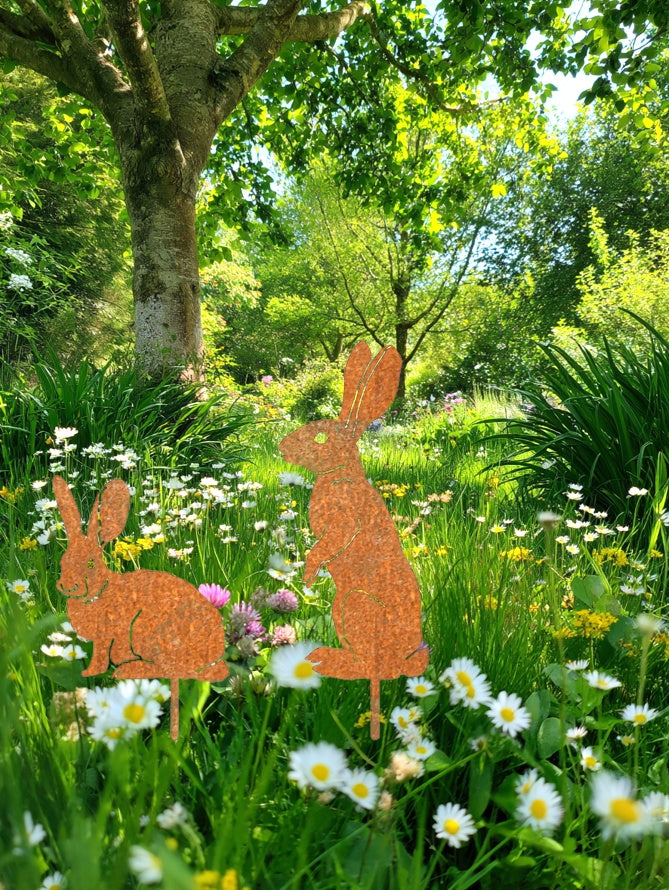 Metal Bunny Yard Stake - Rabbit Easter Garden Decor For Lawn, Patio, Flower Bed