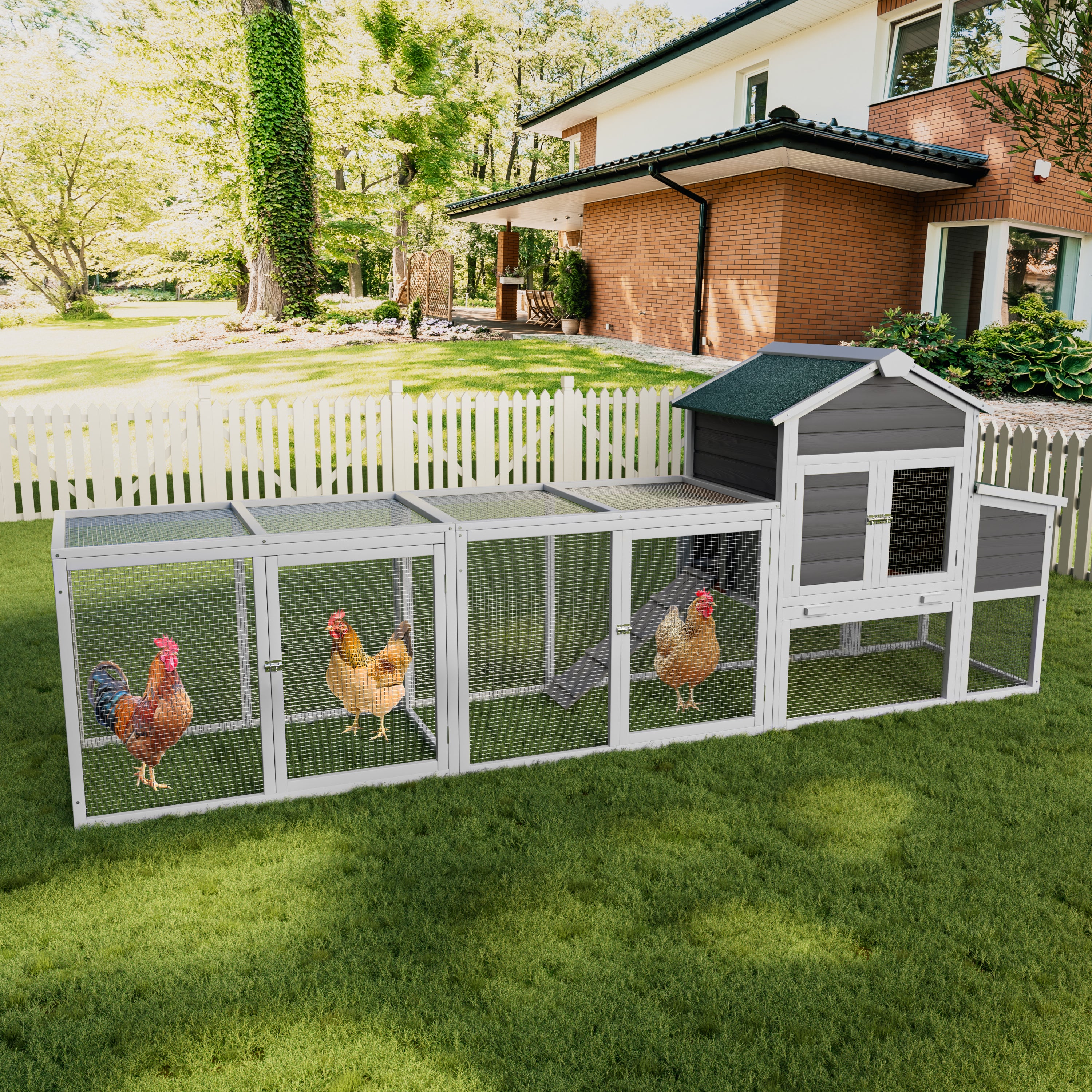 122 Large Gray Wood Chicken Coop Hen House Pet Rabbit Hutch Wooden Pet Cage  With Nesting Box