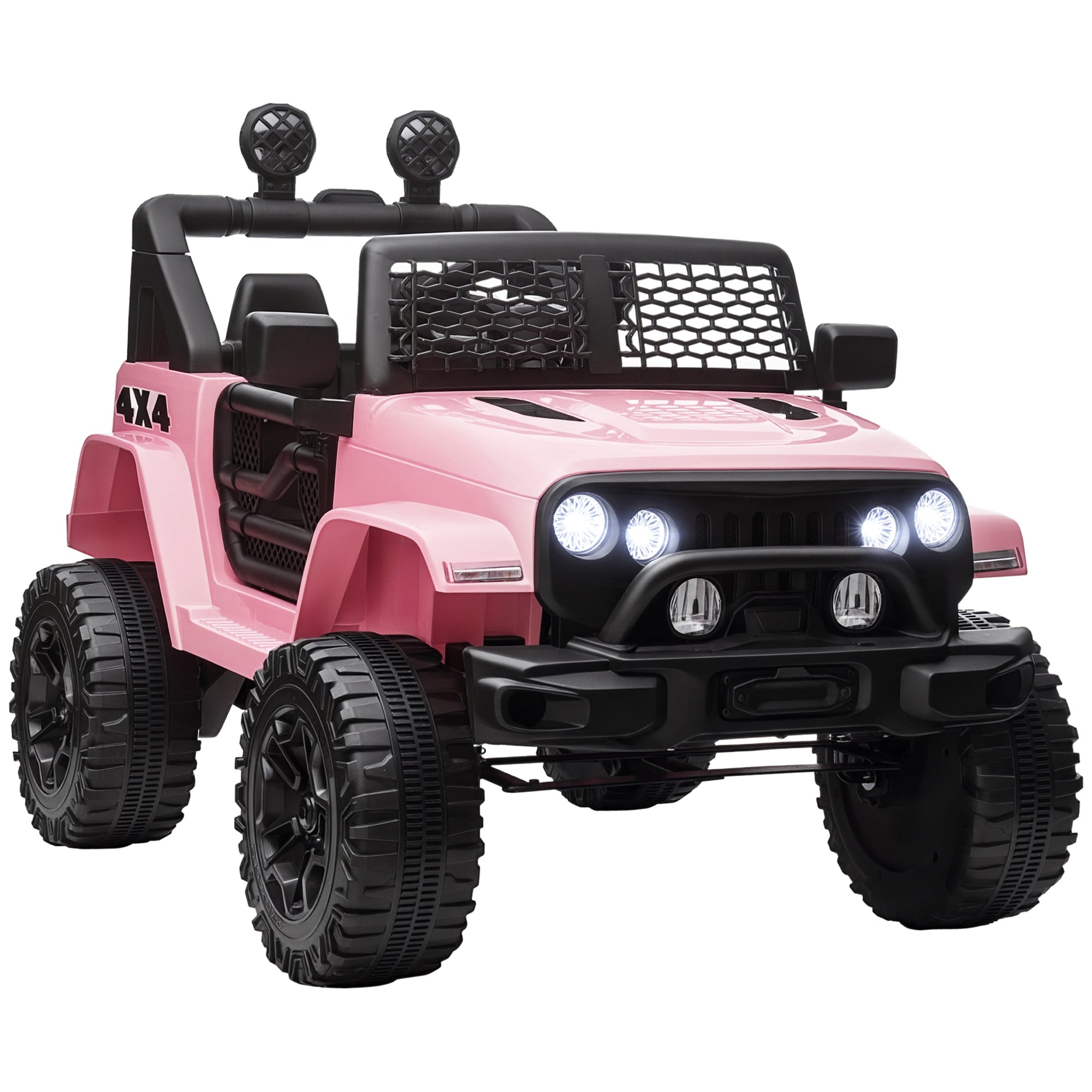12V Kids Ride On Truck with Parent Remote Control, Battery Powered Electric Car with Spring Suspension, Adjustable Speed, LED Lights and Horn, Pink