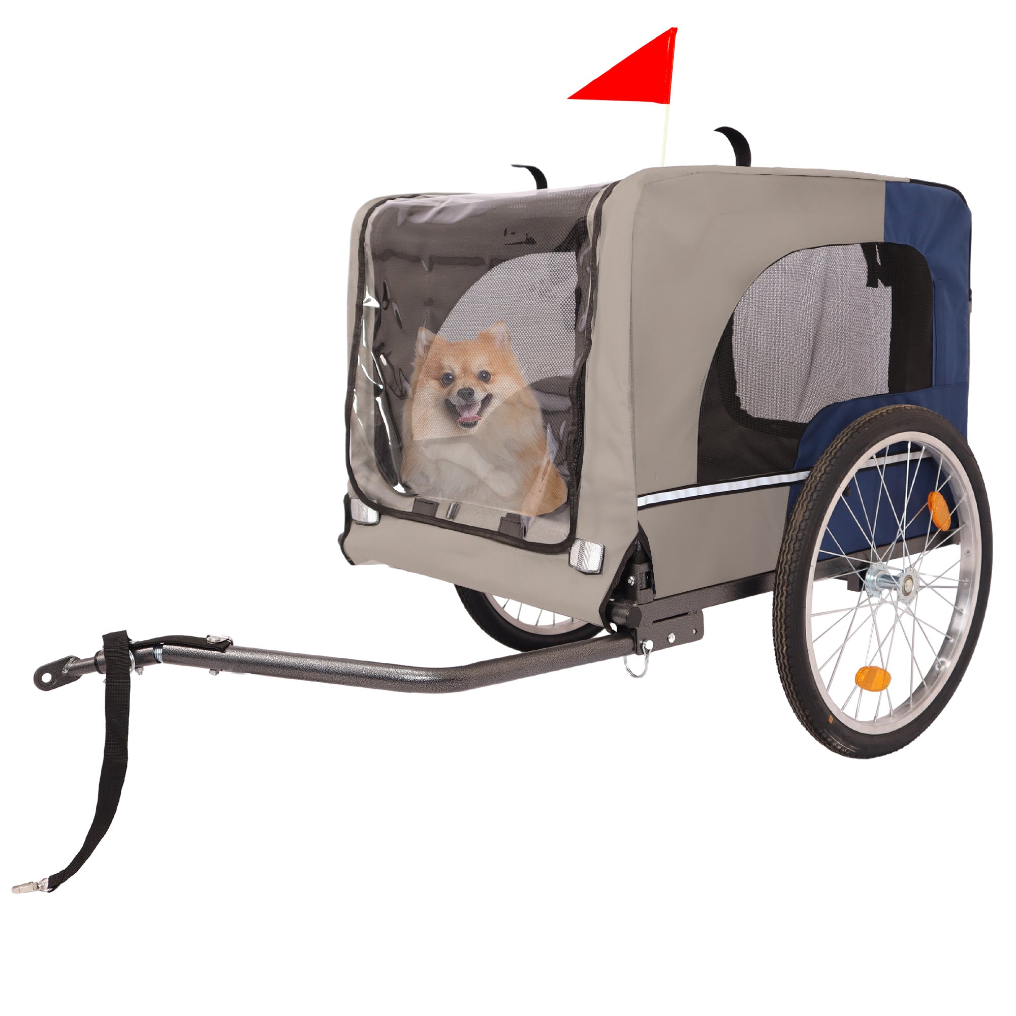 Dog Bike Trailer - Folding Pet Trailer Car For Bicycle, Folding Pet Carrier With 20 Inch Wheels, 2 Entrances, Safety Flag, Easy To Connect & Store