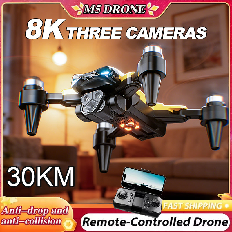 M5 Mini Drone With 8K HD Camera, 5G Real-Time Transmission, 30KM Long Range, Foldable Design, One Key Return & 360 Stunt - Beginner Friendly RC Drone Toy For Kids And Teens