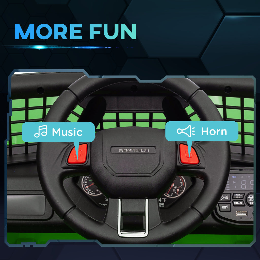 12V Ride on Car, Ride on Truck w/ Remote, 4 Suspension Wheels, 3 MPH Max Speed, Music, Horn & Lights, Green