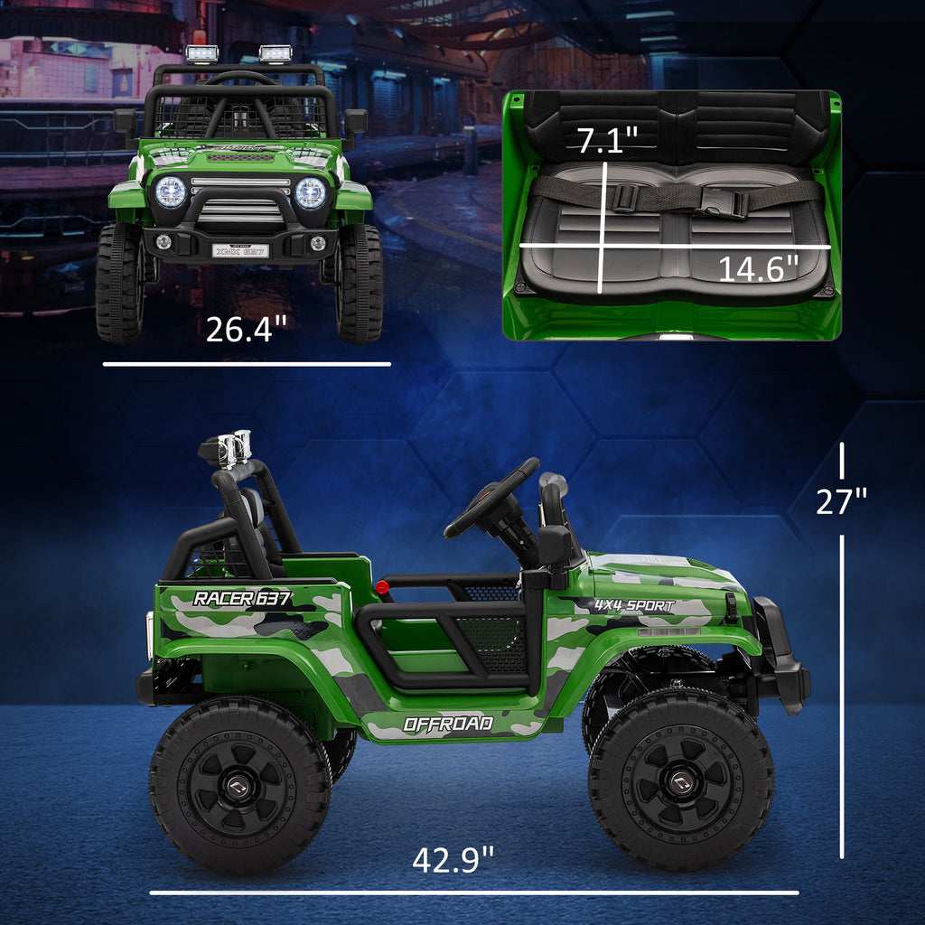 12V Ride on Car, Ride on Truck w/ Remote, 4 Suspension Wheels, 3 MPH Max Speed, Music, Horn & Lights, Green