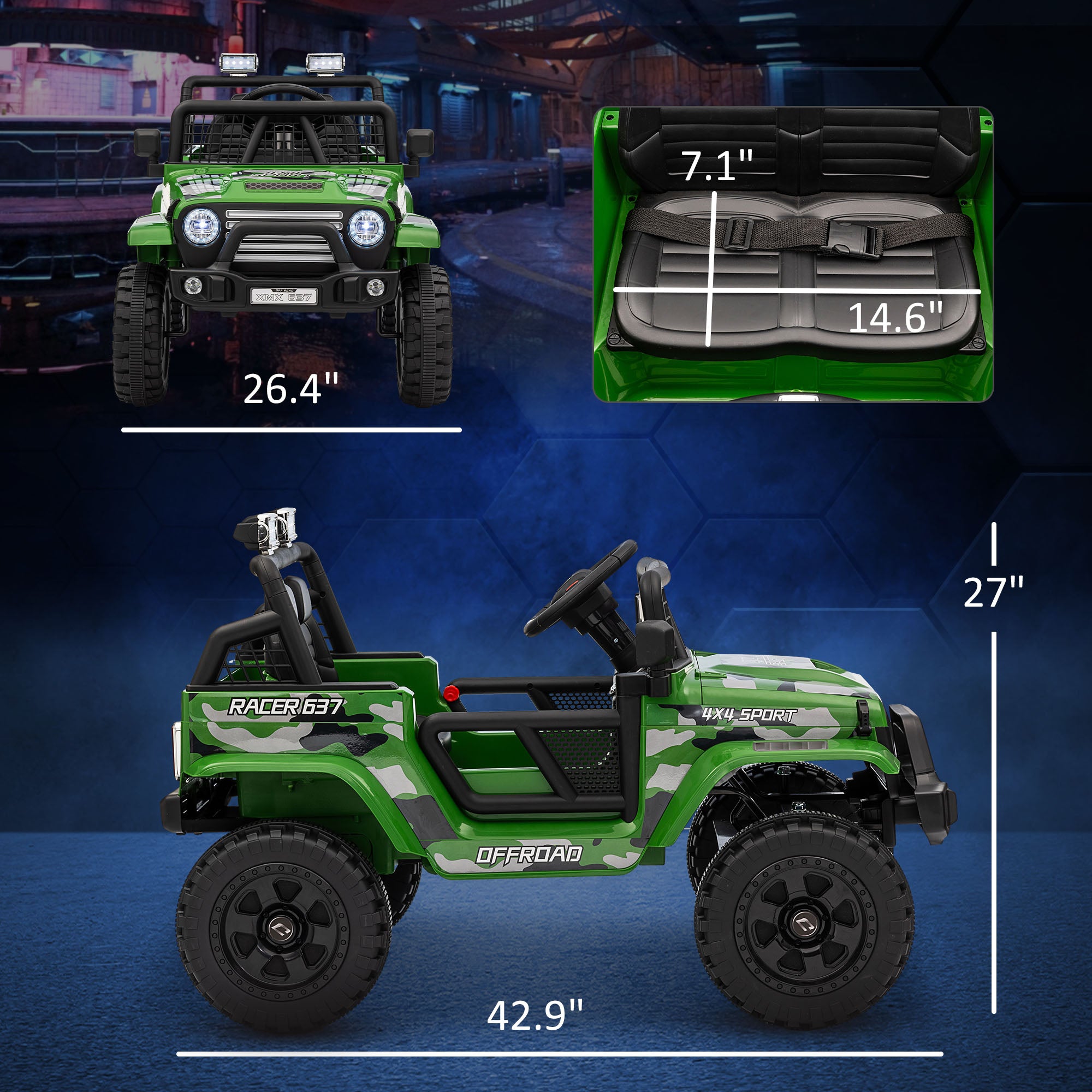 12V Ride on Car, Ride on Truck w/ Remote, 4 Suspension Wheels, 3 MPH Max Speed, Music, Horn & Lights, Green