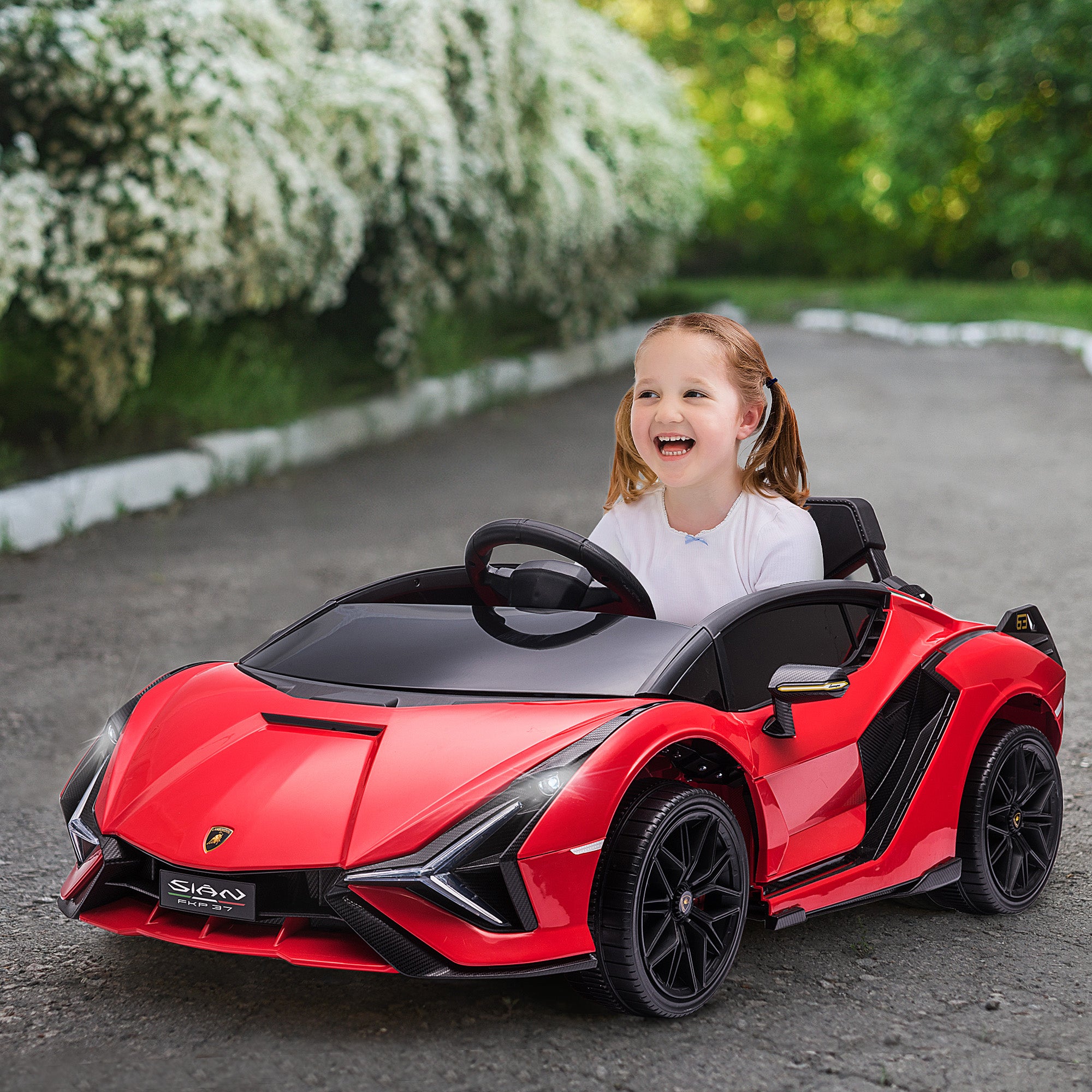 12V Lamborghini SIAN Licensed Electric Car for kids with Remote Control, Horn, Music, & Headlights, Red
