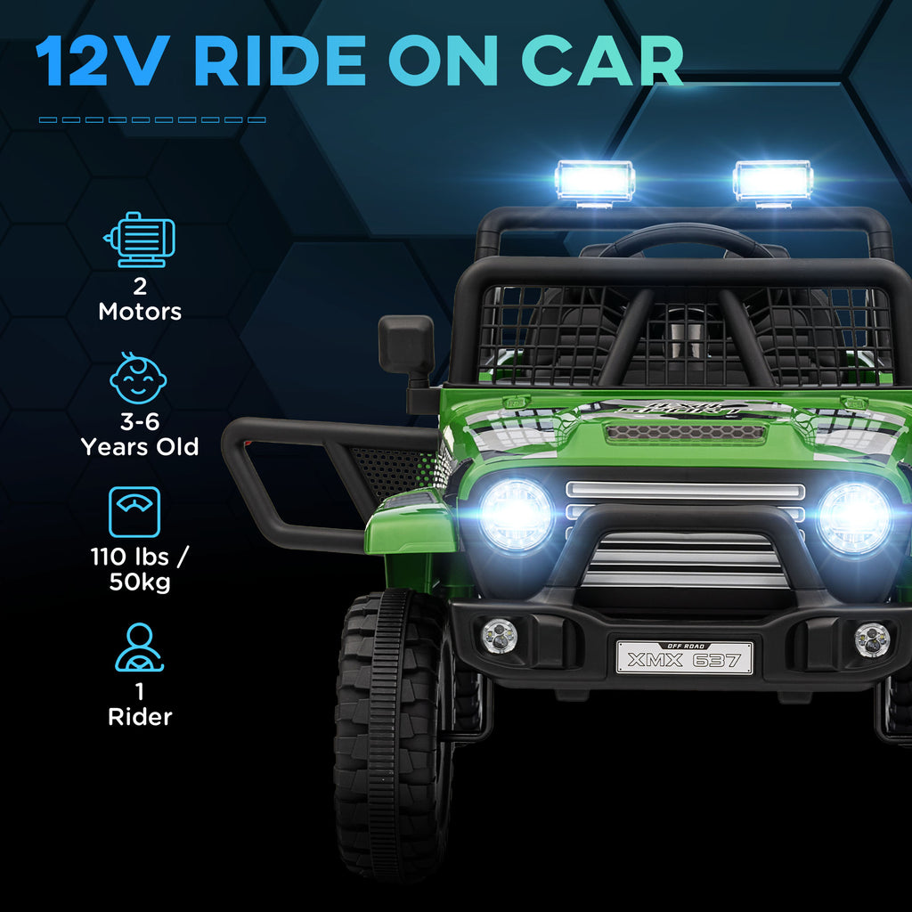 12V Ride on Car, Ride on Truck w/ Remote, 4 Suspension Wheels, 3 MPH Max Speed, Music, Horn & Lights, Green