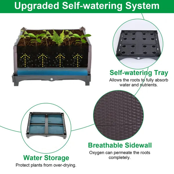 Raised Garden Bed With Self-watering System Rectangle Garden Planter For Garden Patio Balcony Elevated Planter Box For Flowers Vegetables Herbs