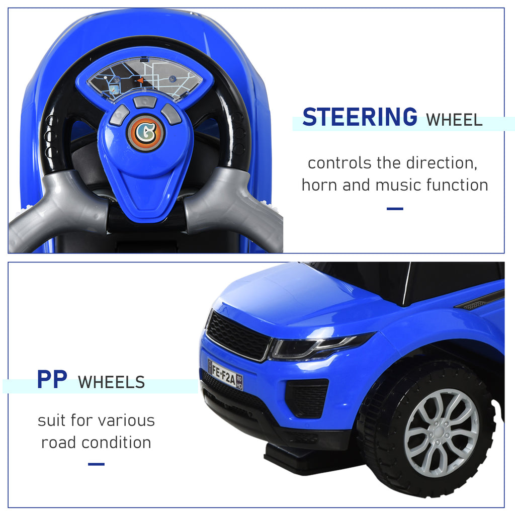 2 In 1 Push Cars for Toddlers Kid Ride on Push Car Stroller Sliding Car with Horn Music Light Function Secure Bar Ride on Toy for Boy Girl 1-3 Years Old Blue