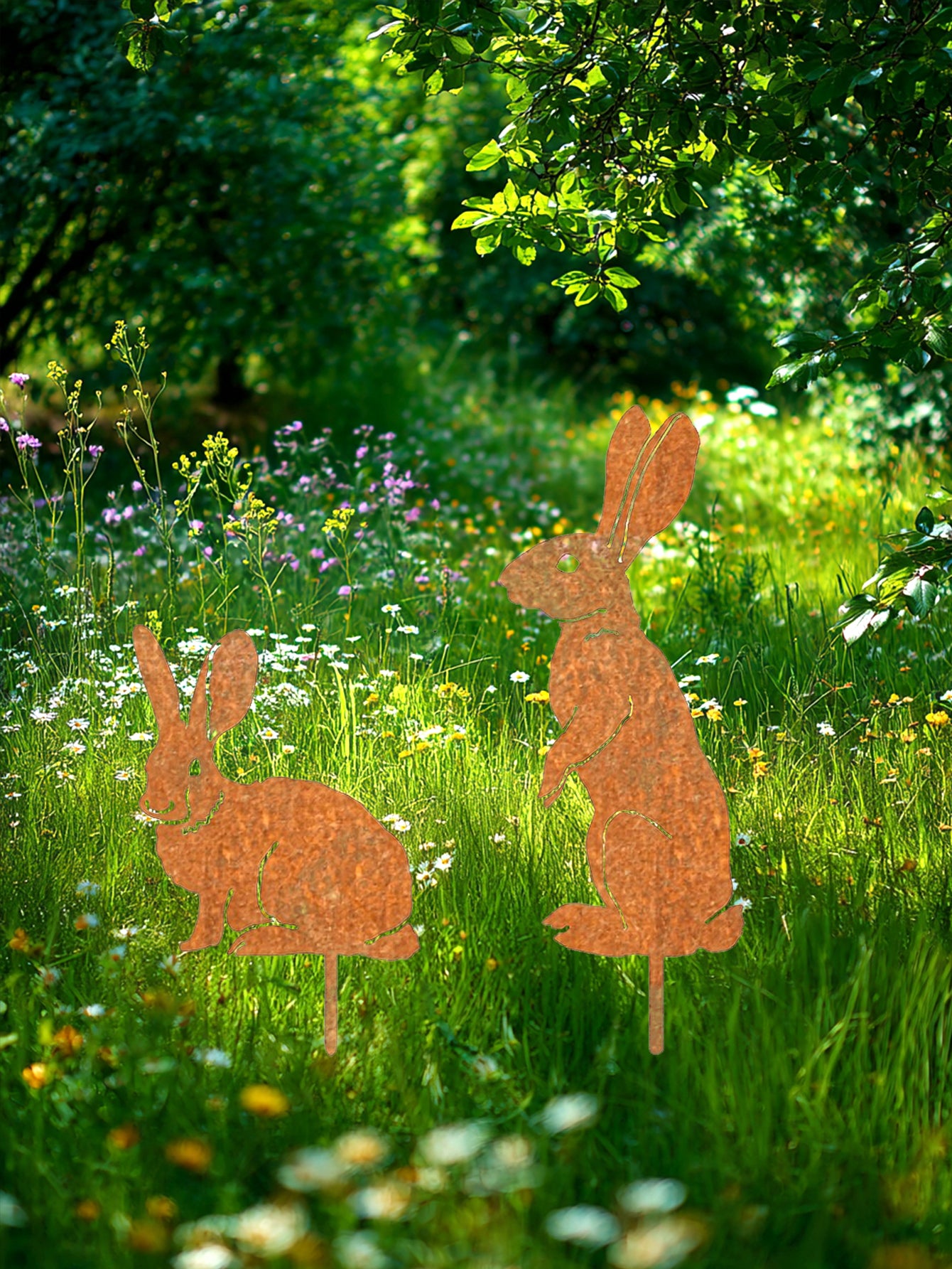 Metal Bunny Yard Stake - Rabbit Easter Garden Decor For Lawn, Patio, Flower Bed