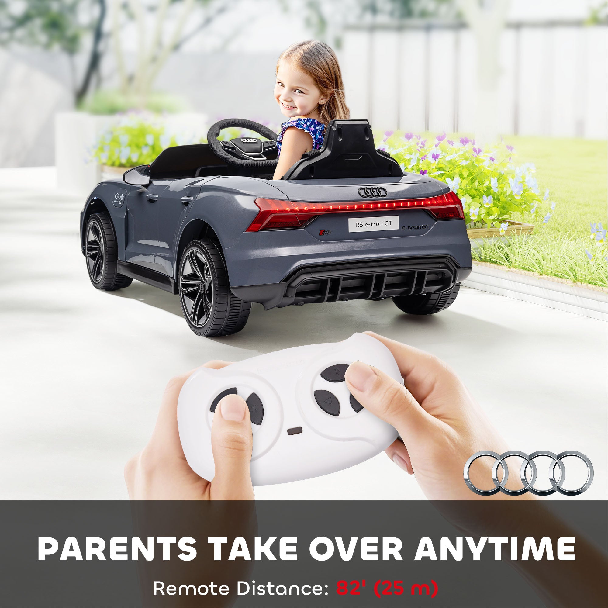 12V Licensed Audi RS E-tron GT Kids Ride on Car with Remote Control, Suspension, Horn, Music, Lights, Gray