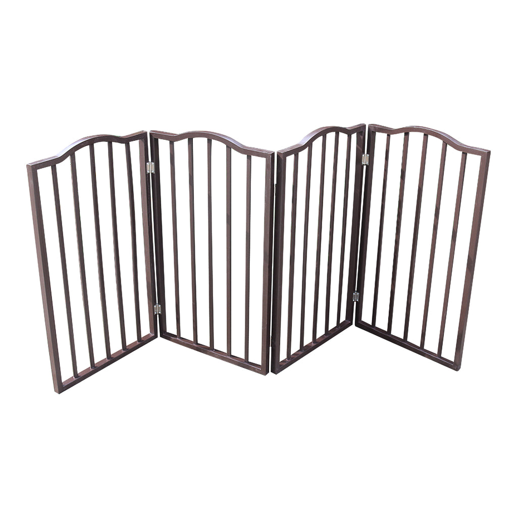 Pet Gate - Dog Gate For Doorways, Stairs Or House - Freestanding, Folding, Brown, Arc Wooden