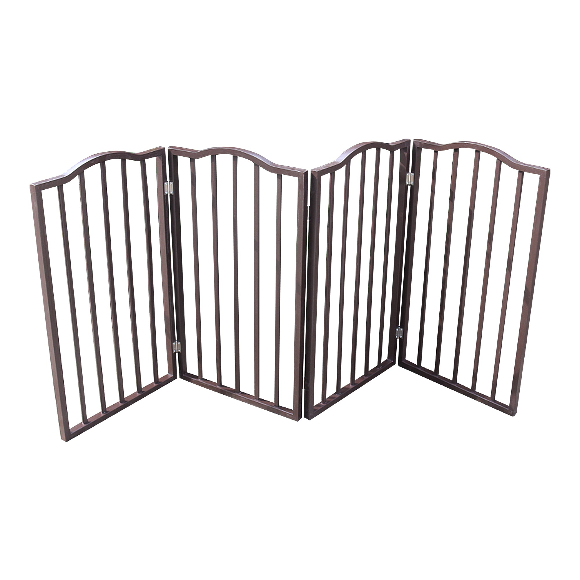 Pet Gate - Dog Gate For Doorways, Stairs Or House - Freestanding, Folding, Brown, Arc Wooden