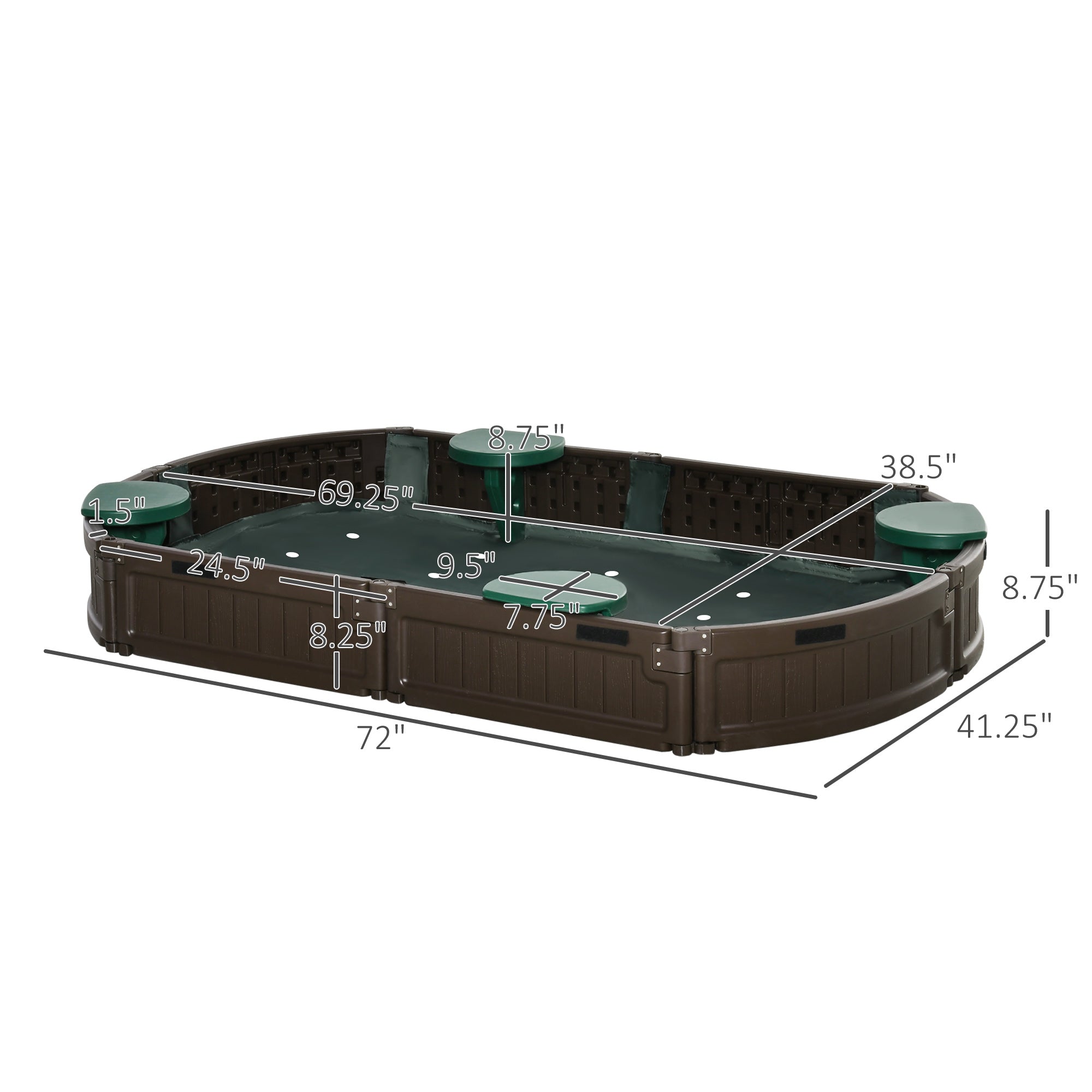 Kids Outdoor Sandbox with Cover Garden Bed Sand Pit, Easy Assembly Children's Oval Sandbox for Backyard, Brown, 72" x 41.25" x 8.75"