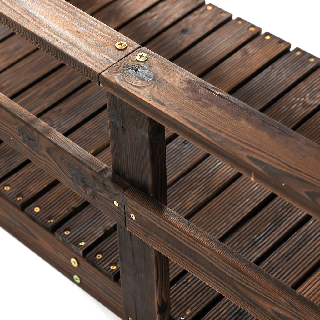 7' Garden Bridge with Pine Wood and Stained Finish for Backyard Ponds Creeks Streams Wood